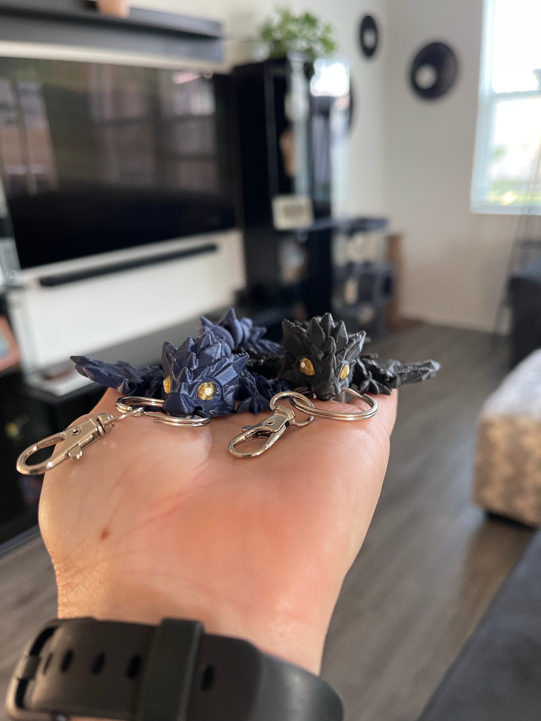 Black or Blue Dragon Keychain Articulating 3D Print-Create Fantasy Crafts