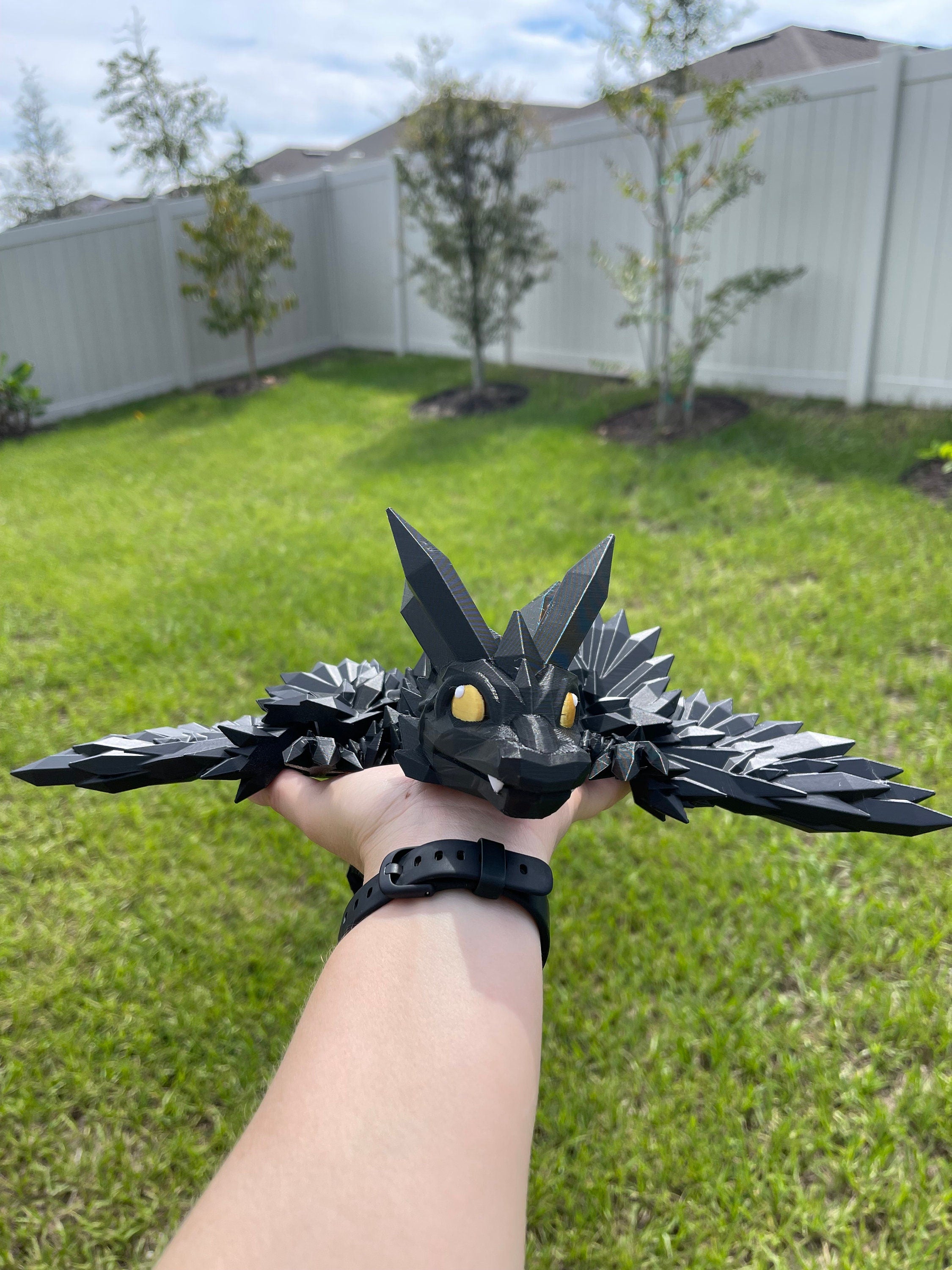 Extra Large Black Dragon 3D Printed Articulating Dragon-Create Fantasy Crafts