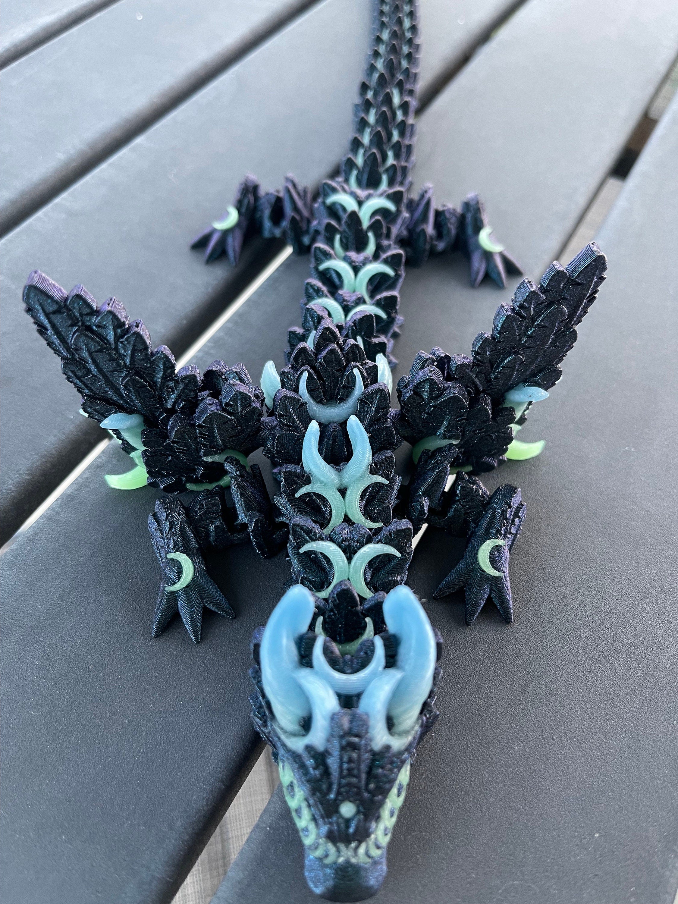 3D Print Lunar Dragon Articulating Color Changing Glow In the Dark Accents-Create Fantasy Crafts