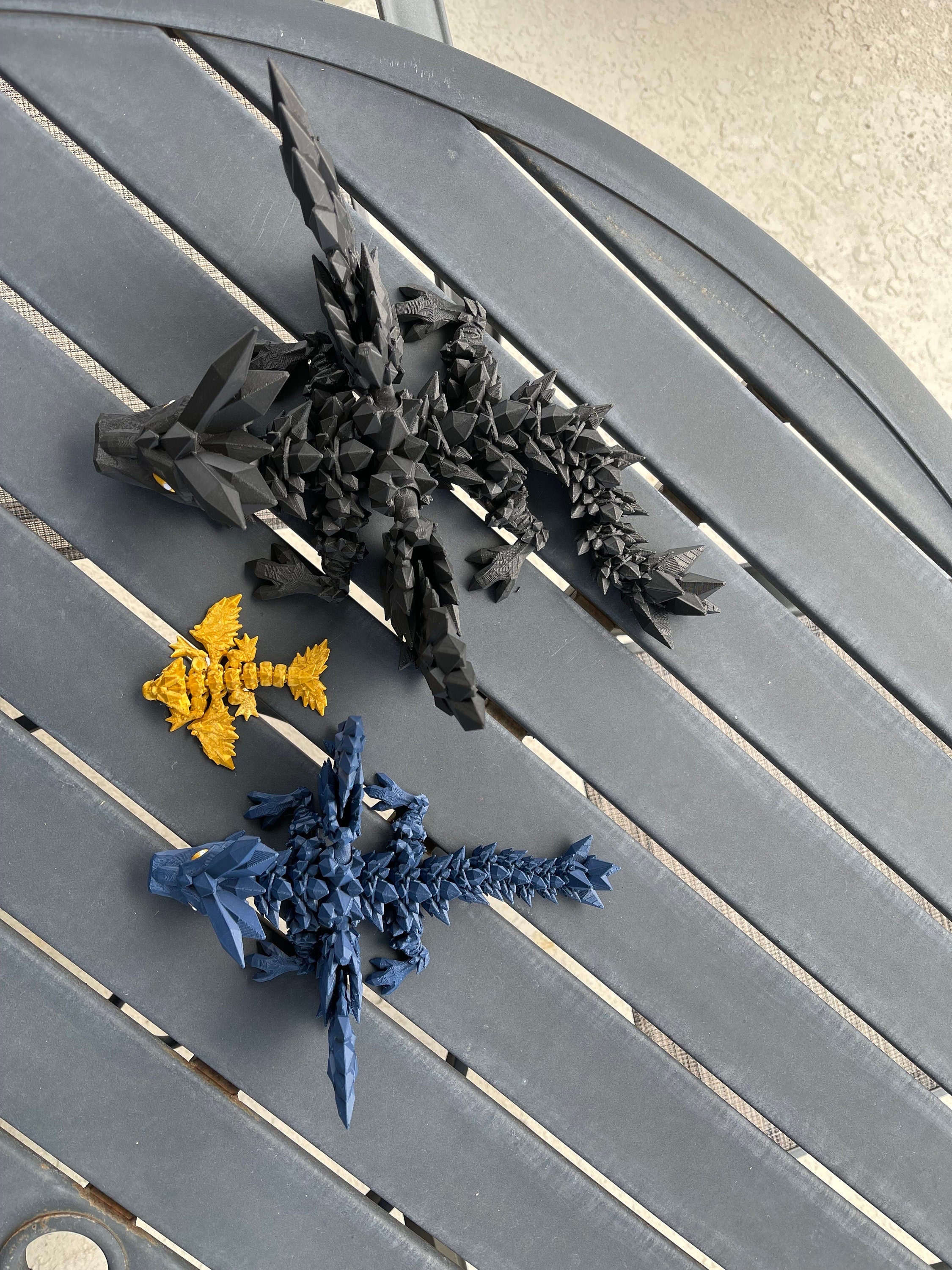 Black, Blue, and Gold Dragon Combo Set Large or Extra Large 3D Print Articulating Dragons-Create Fantasy Crafts