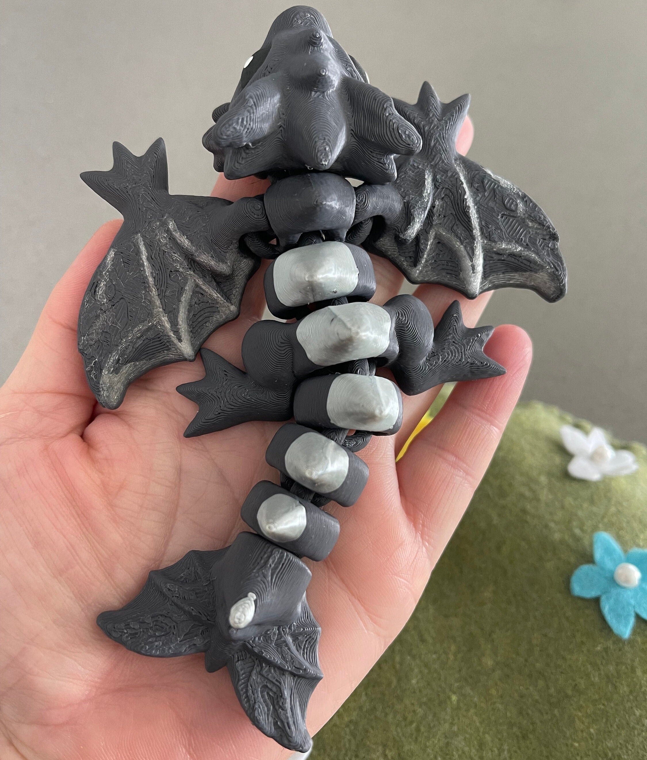 Gray Wyvern Iron Teeth and Spikes Silk Wings 3D Print Dragon Gift Bookself Décor-Create Fantasy Crafts