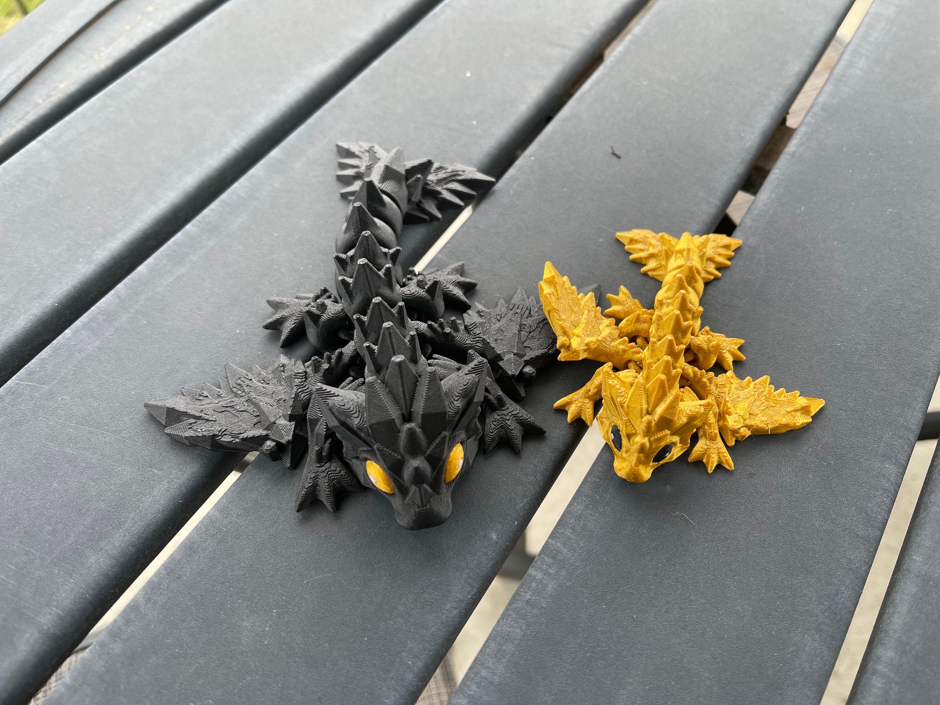 Mini Black & Gold Combo 3d Print Articulating Dragons-Create Fantasy Crafts