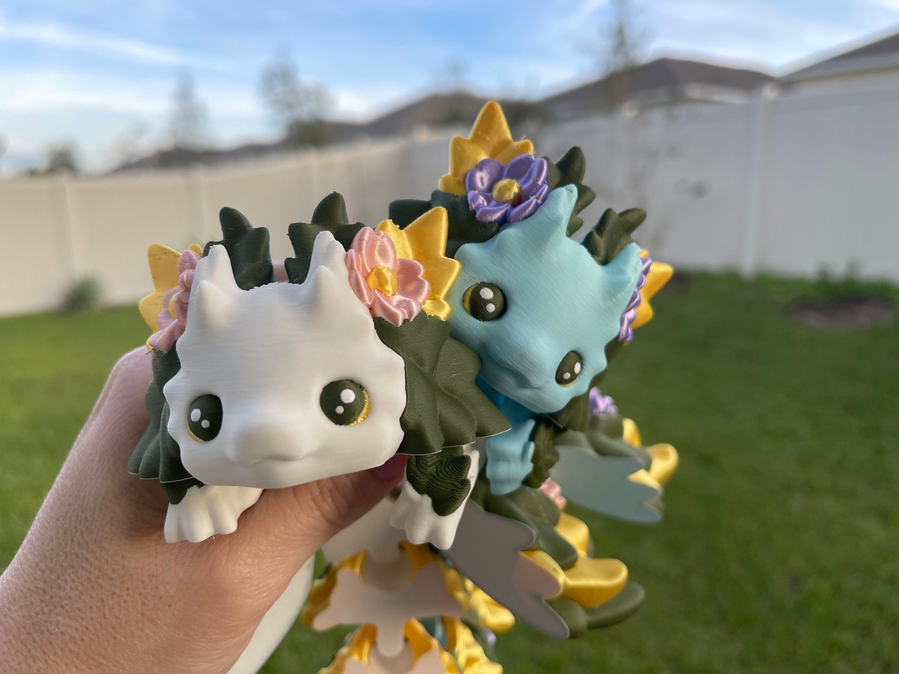 Kosha Axolotl Flower Dragon 3D Print White or Blue or Custom colors-Create Fantasy Crafts