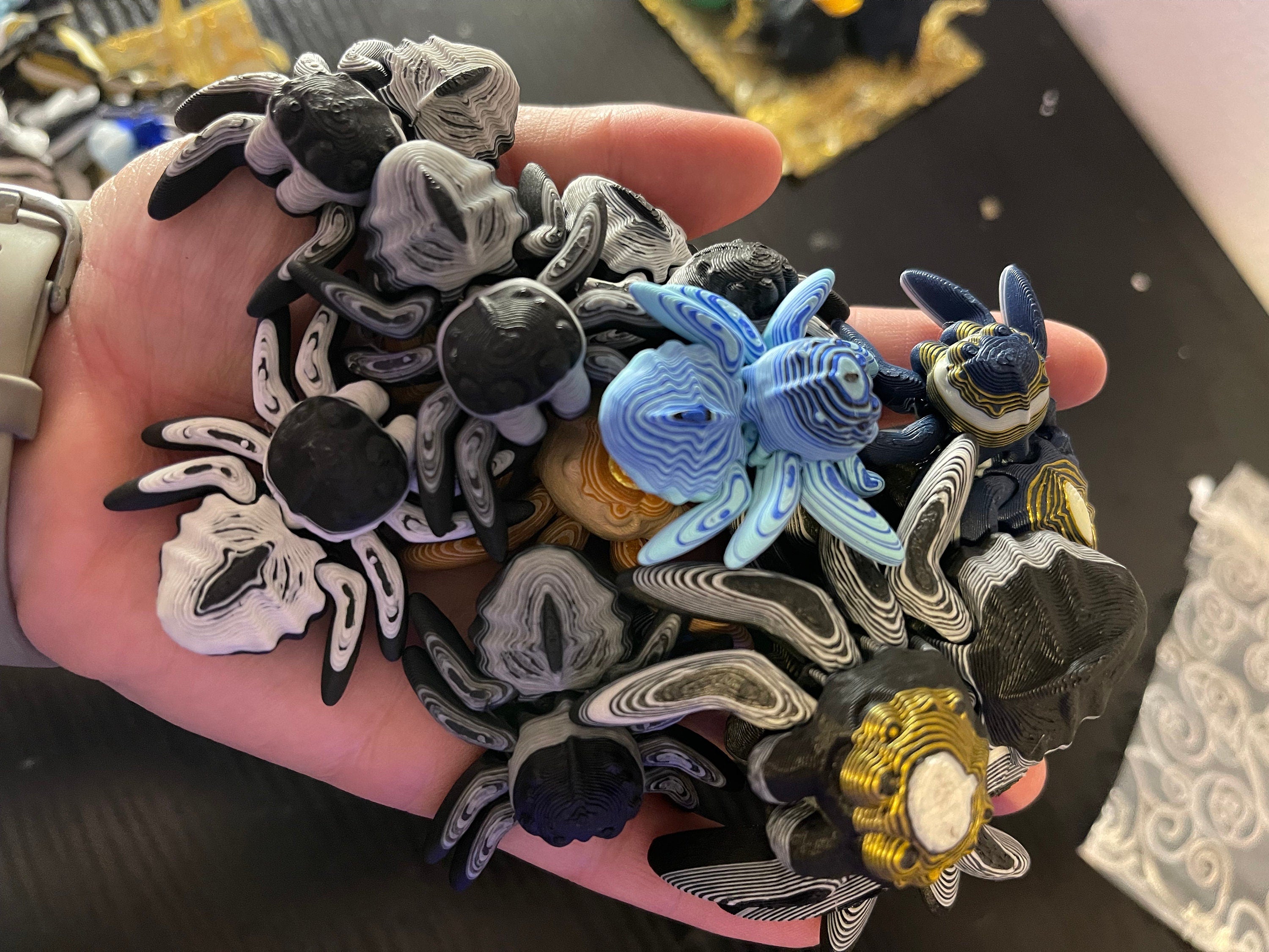 3D Printed Mini Packs - 5 minis per pack. Random Colors. Choose Theme - Sea, Spider, Butt or Axolotl-Create Fantasy Crafts