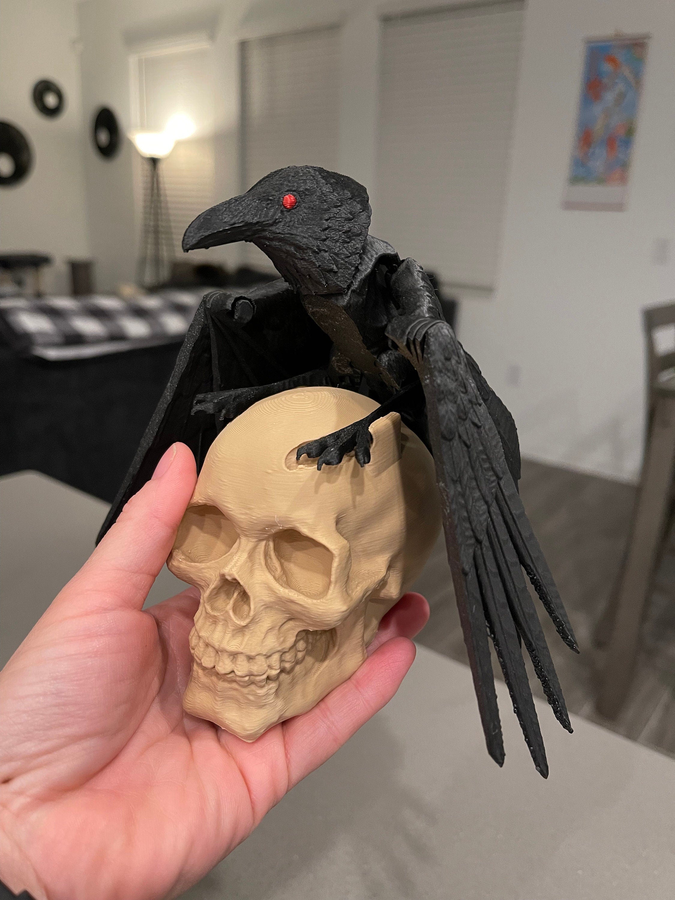 Raven 3D Print Customizable You Choose Color Stand Alone or with Skull to stand on-Create Fantasy Crafts