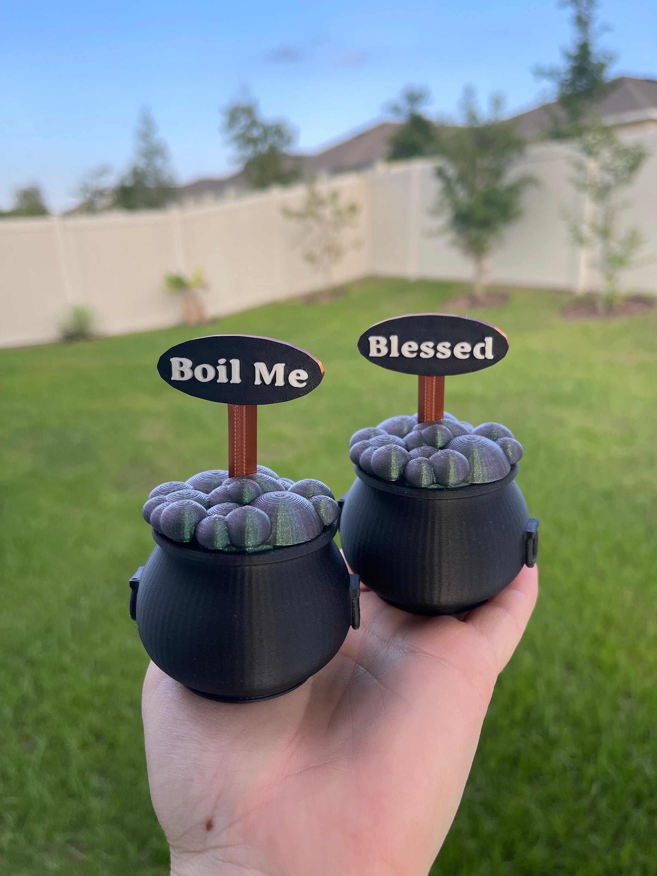 3D Print Cauldron with Boil Me or Blessed sign-Create Fantasy Crafts
