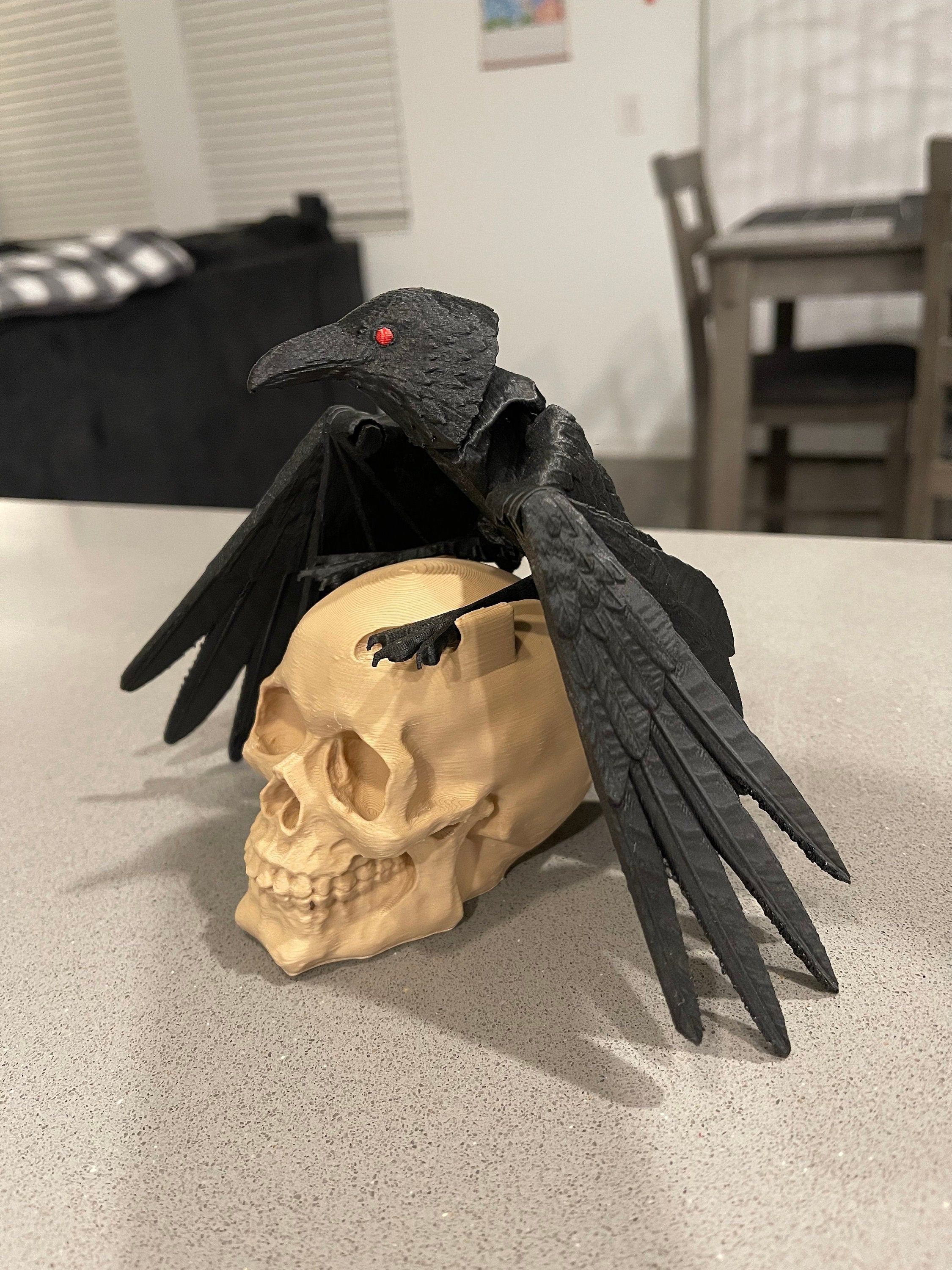 Raven 3D Print Customizable You Choose Color Stand Alone or with Skull to stand on-Create Fantasy Crafts