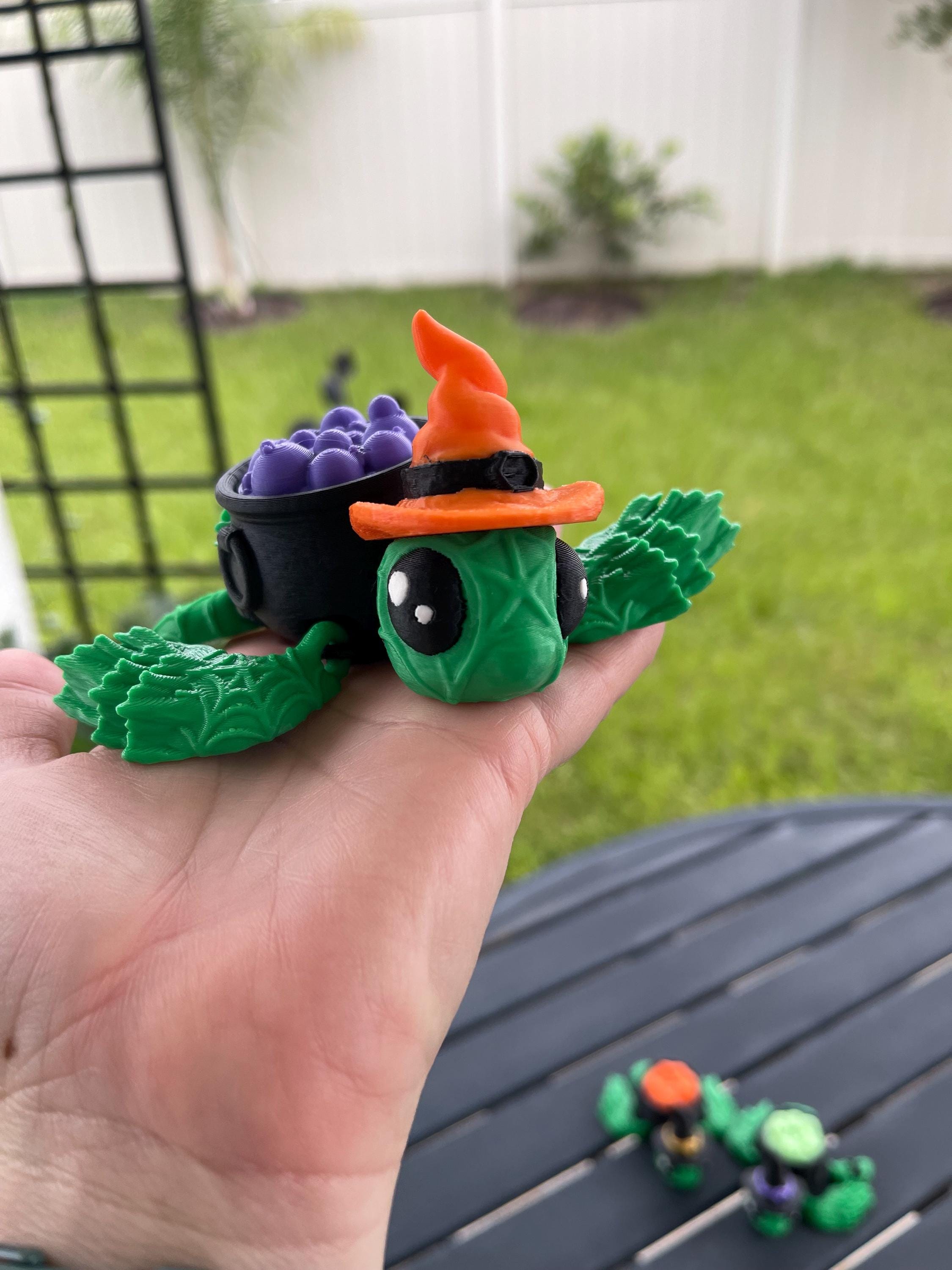 Witch Turtle 3D Printed Articulating Customizable Choose Color-Create Fantasy Crafts