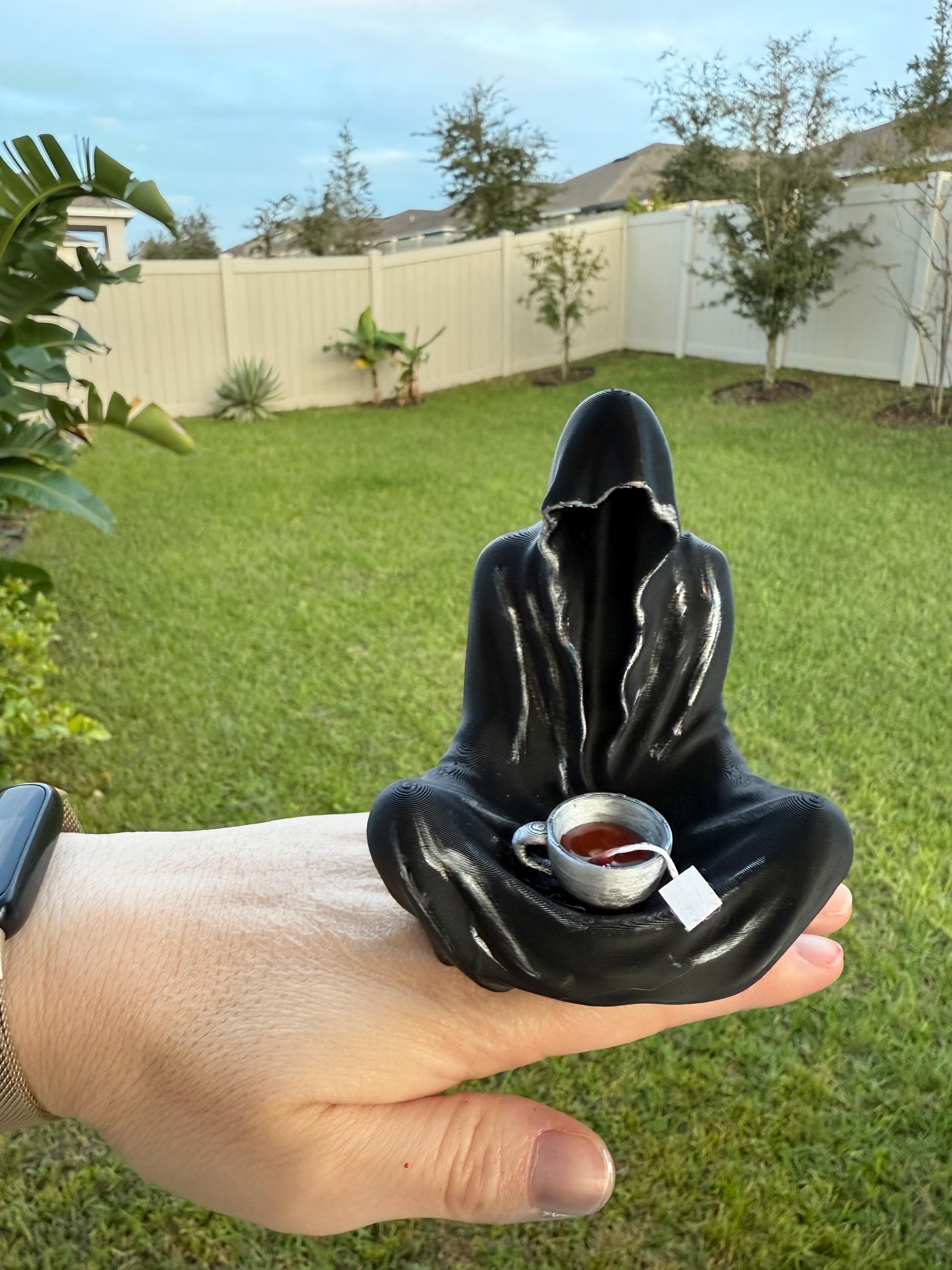 Sitting Ghost Figure with Attached Tea Cup - 3D Printed - Hand Painted-Create Fantasy Crafts