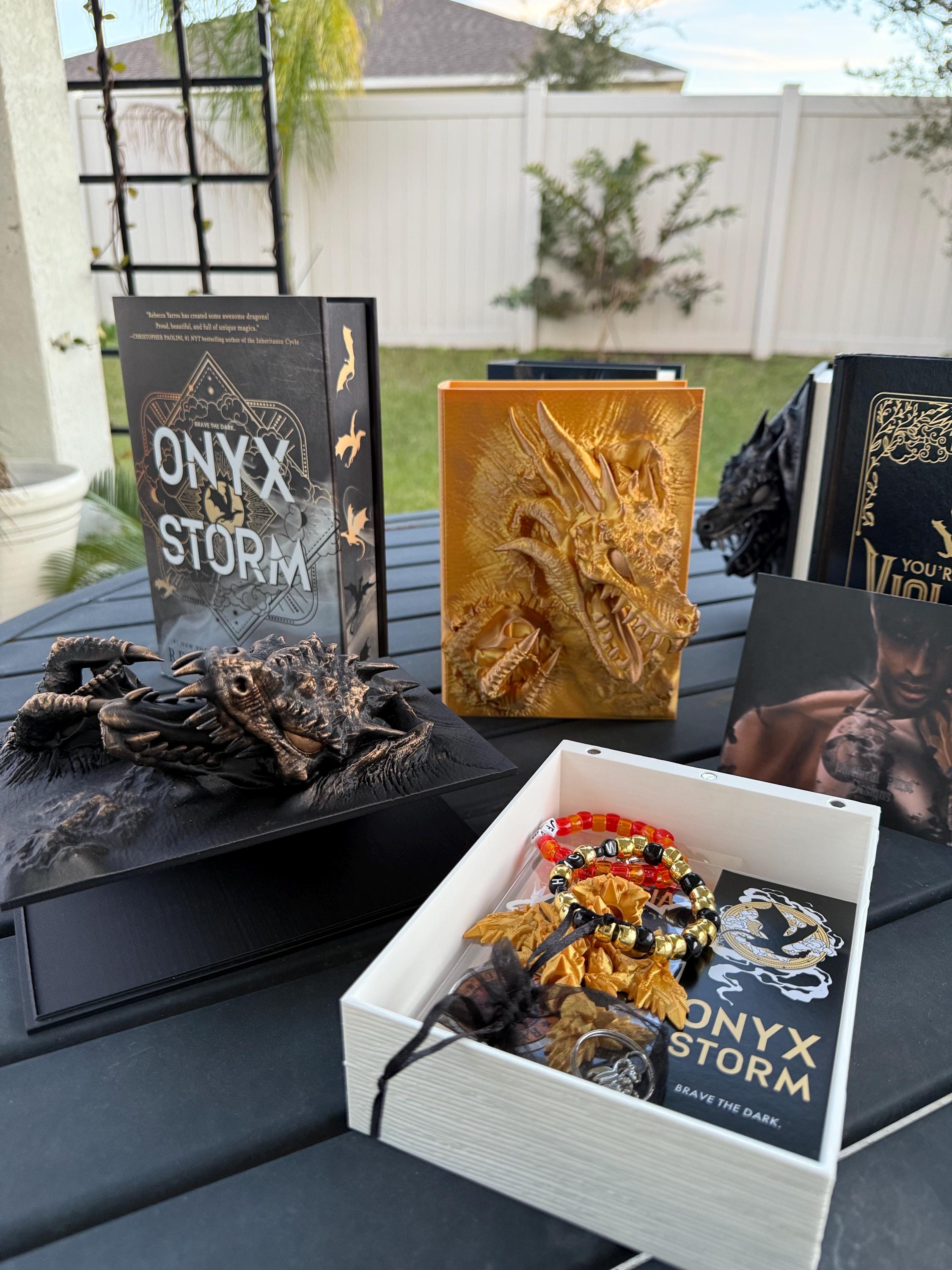 Dragon Book Storage Box 3D Printed - Metallic Wax Finish - Stash Box Storage D&D Dice Card Box-Create Fantasy Crafts