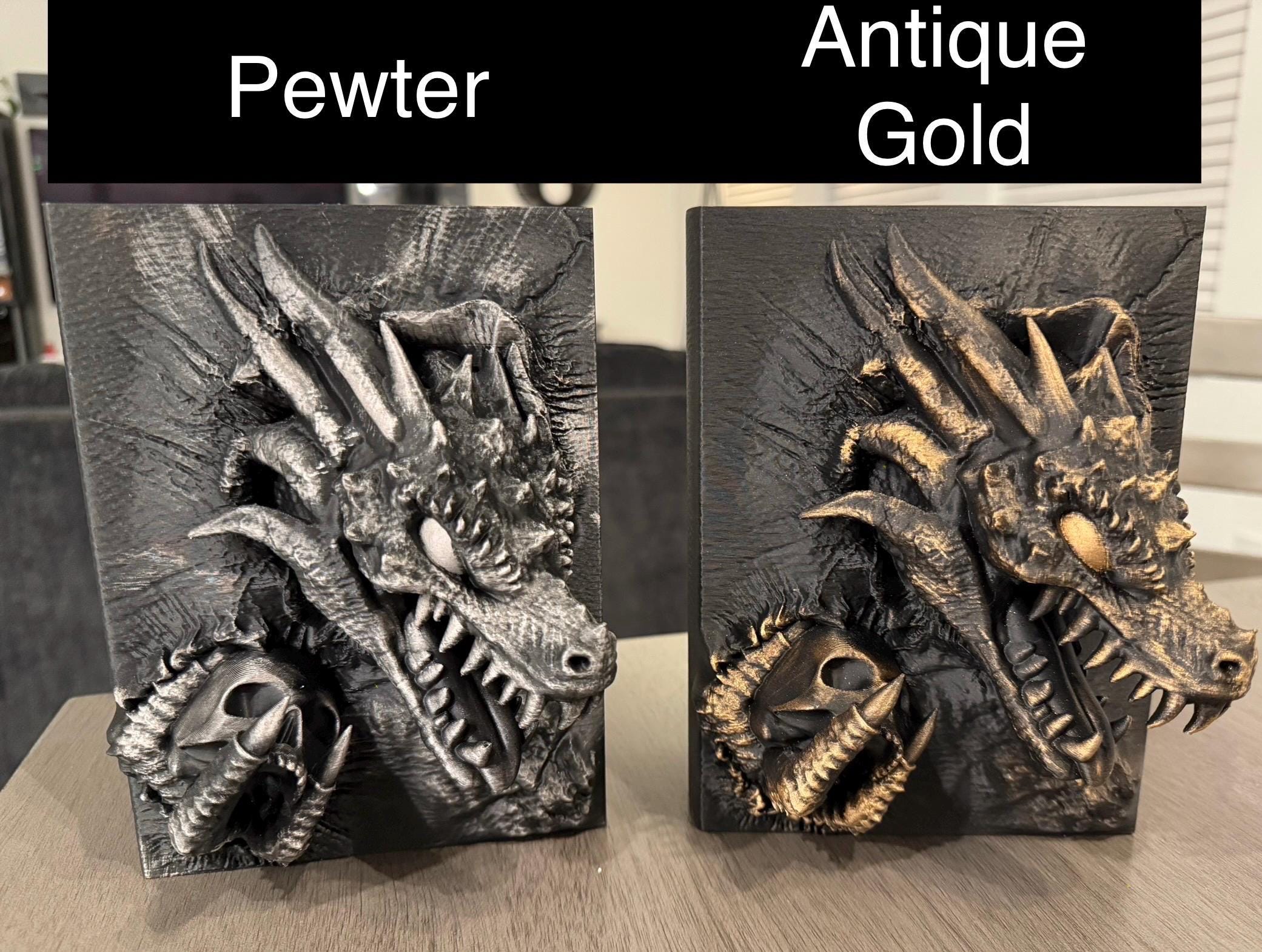 Dragon Book Storage Box 3D Printed - Metallic Wax Finish - Stash Box Storage D&D Dice Card Box-Create Fantasy Crafts