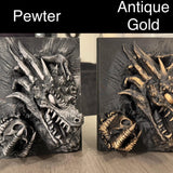 Dragon Book Storage Box 3D Printed - Metallic Wax Finish - Stash Box Storage D&D Dice Card Box-Create Fantasy Crafts