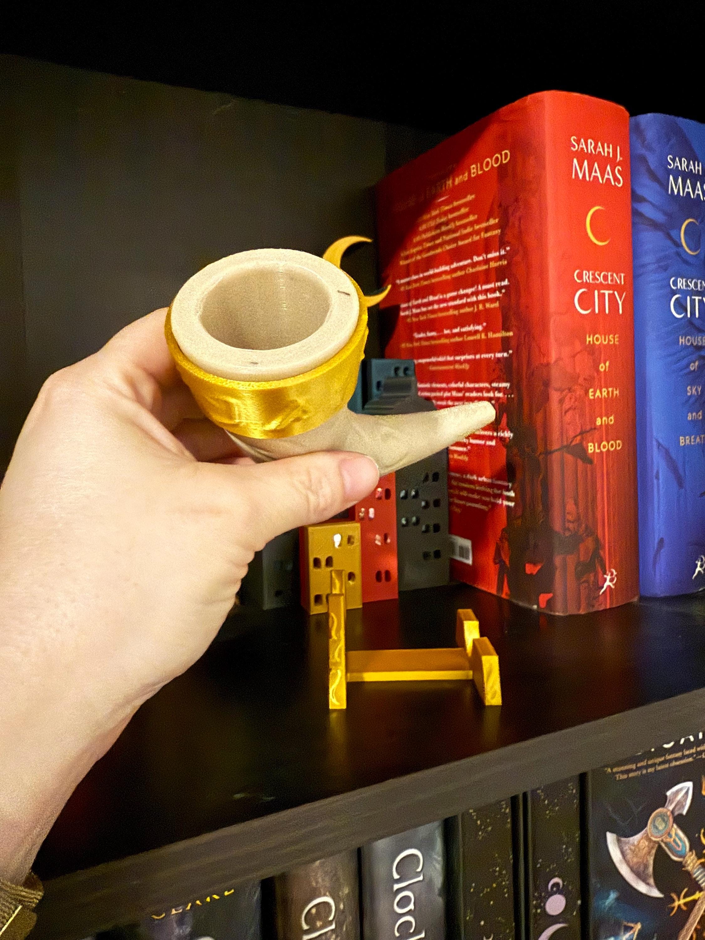 Horn with Golden Stand - 3d printed - Bookshelf Decor-Create Fantasy Crafts