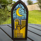 Gothic Window Tealight Book Nook | City Skyline | Bookshelf Decor