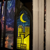 Gothic Window Tealight Book Nook | City Skyline | Bookshelf Decor