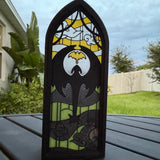 Gothic Window Tealight Book Nook | Dragon Clouds | Bookshelf Decor