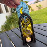 Gothic Window Tealight Book Nook | City Skyline | Bookshelf Decor