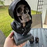 Hooded Skull Statue | Book Ends | Decor | Hand Painted | Gothic | Horror |