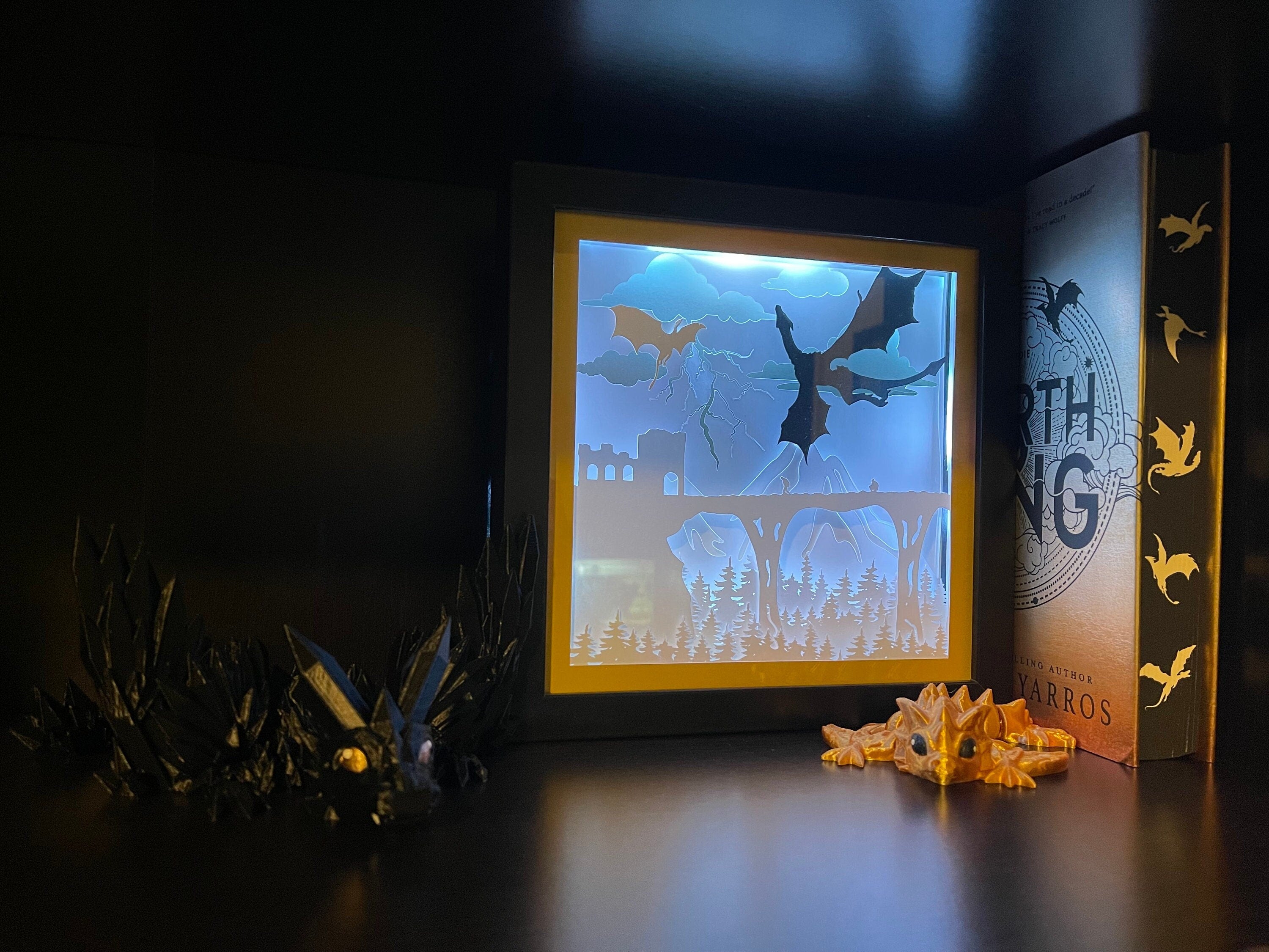 Dragon Lightbox LED Backlit layered cardstock shadowbox Bookshelf Decor-Create Fantasy Crafts