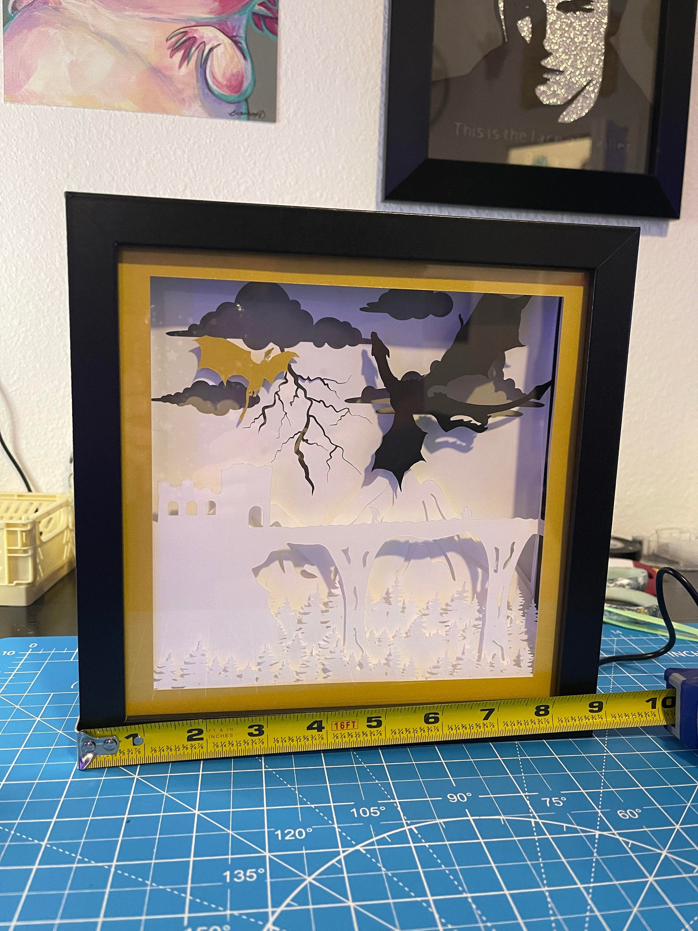 Dragon Lightbox LED Backlit layered cardstock shadowbox Bookshelf Decor-Create Fantasy Crafts