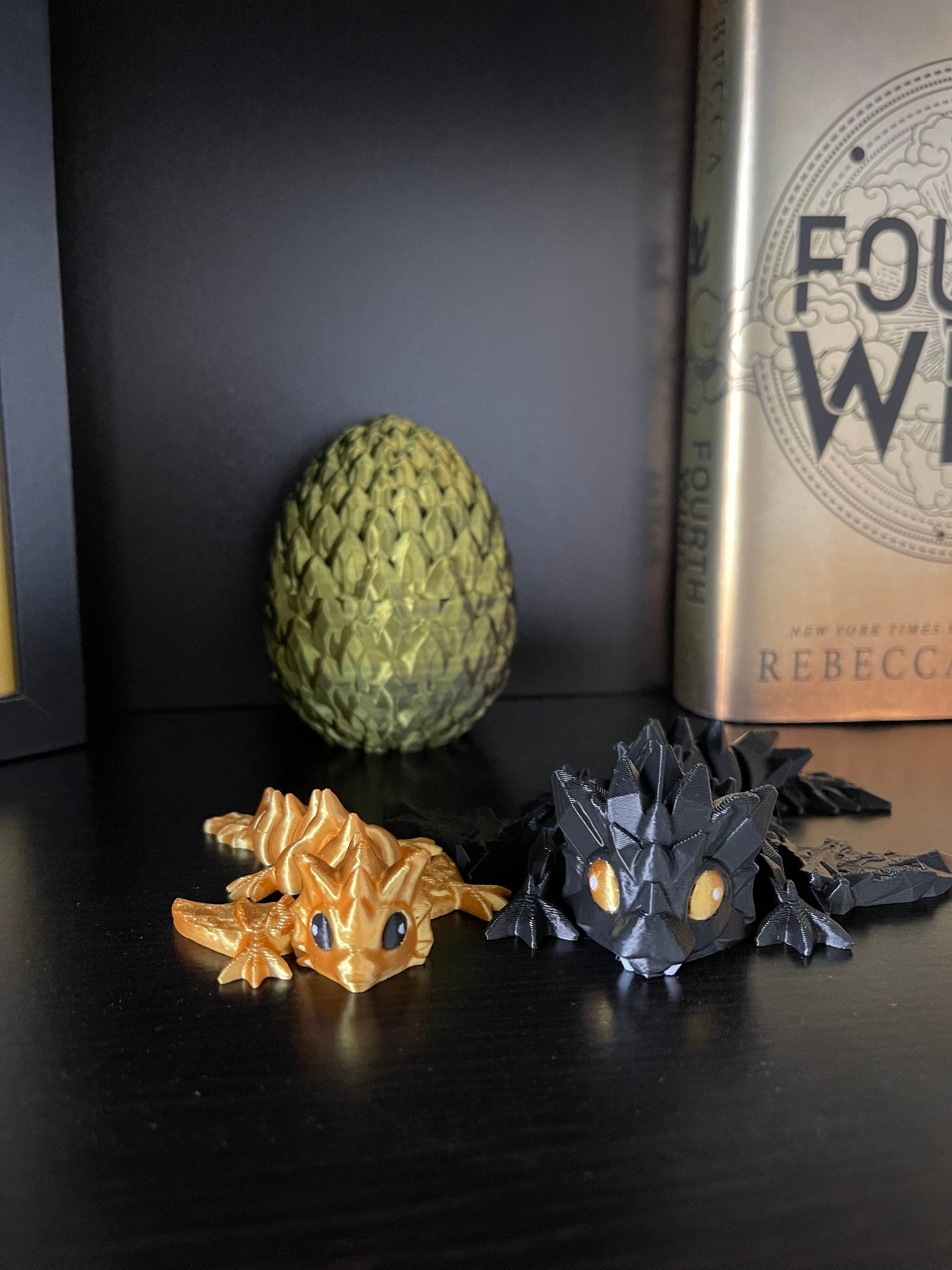 Mini Black & Gold Combo 3d Print Articulating Dragons-Create Fantasy Crafts