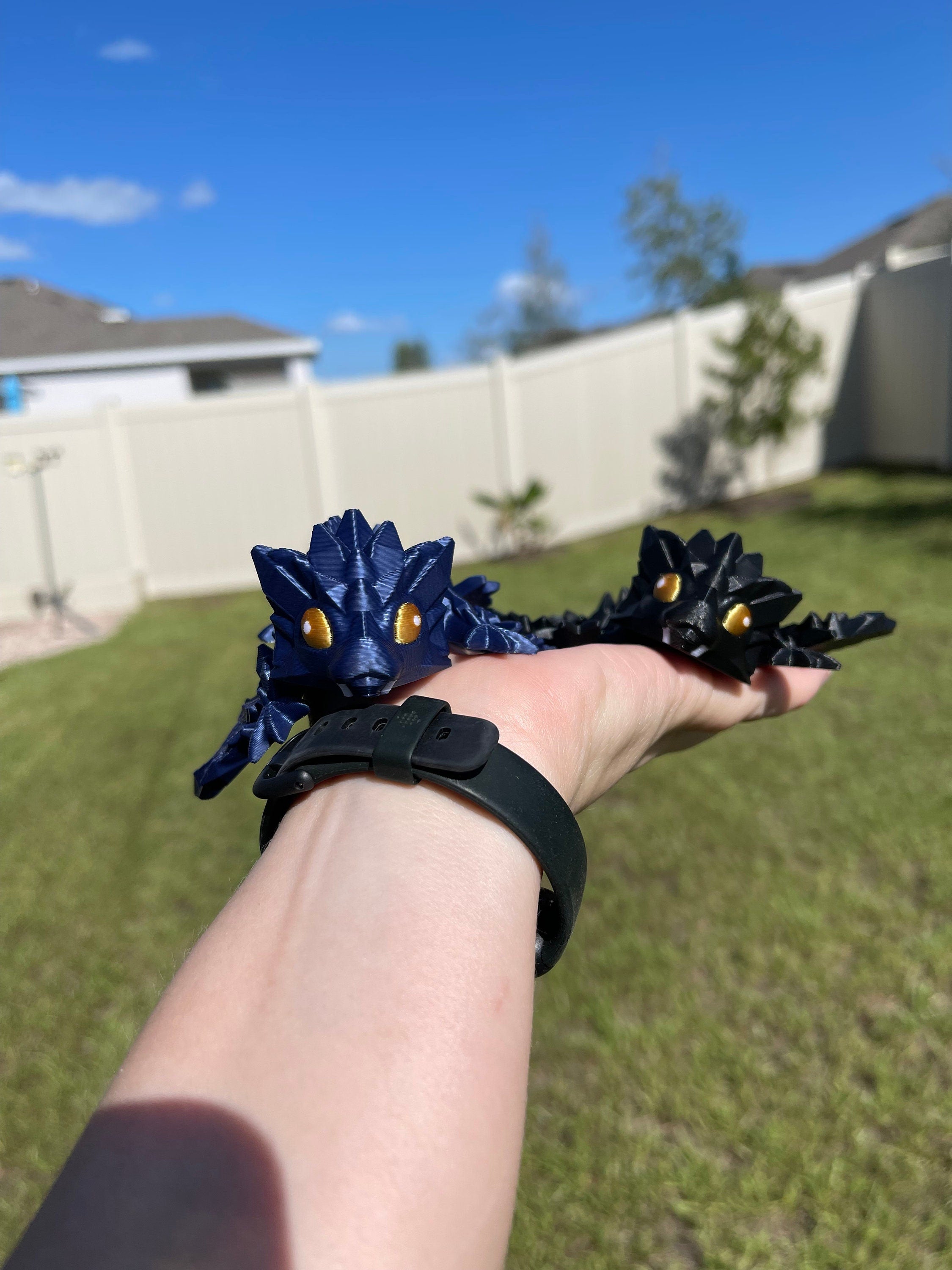 3D Print Small Black or Blue Articulating Crystal Wing Dragon-Create Fantasy Crafts