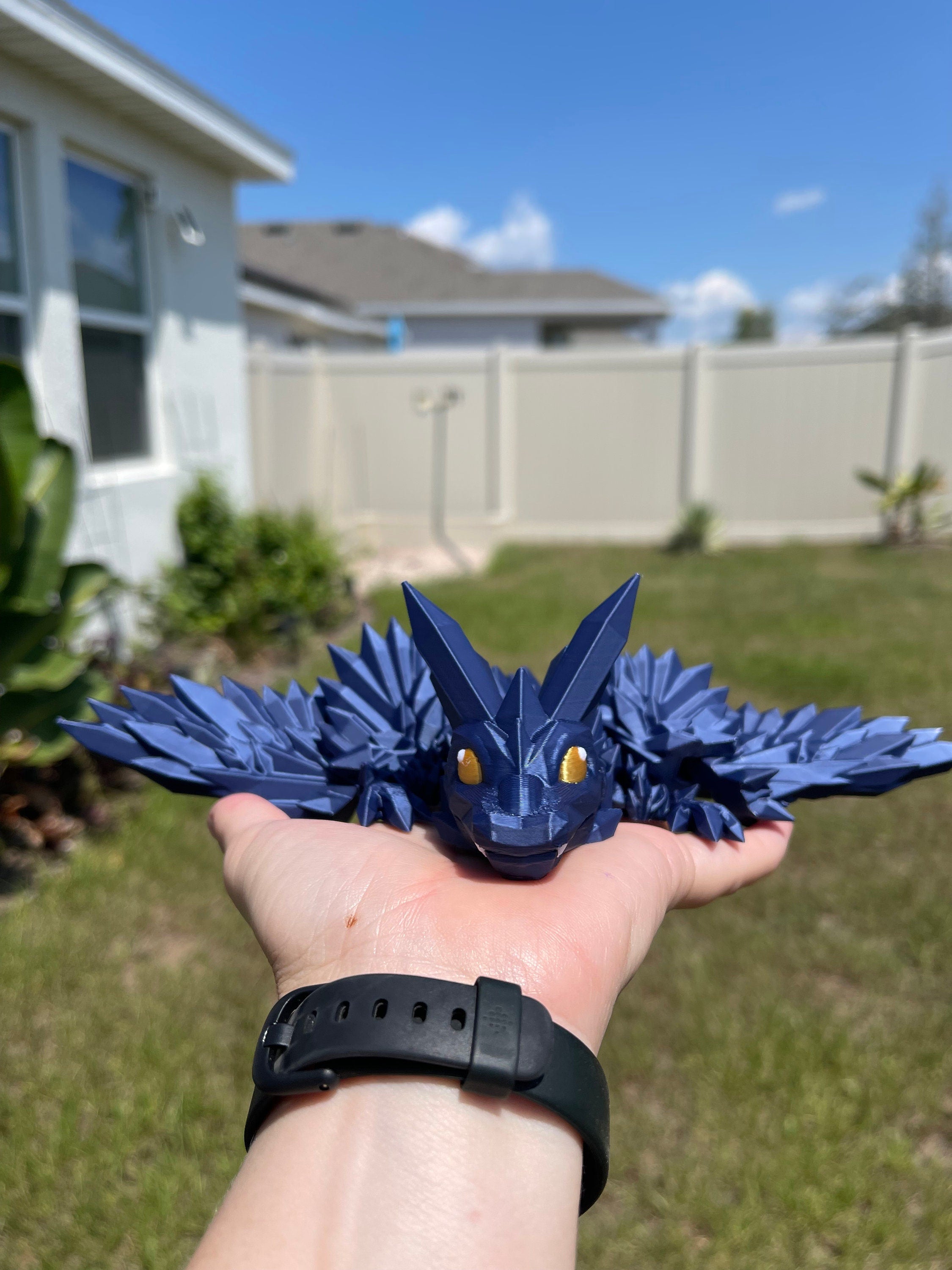 3D Print Navy Blue Articulating Dragon Blue Dragon Gift Bookshelf Décor-Create Fantasy Crafts
