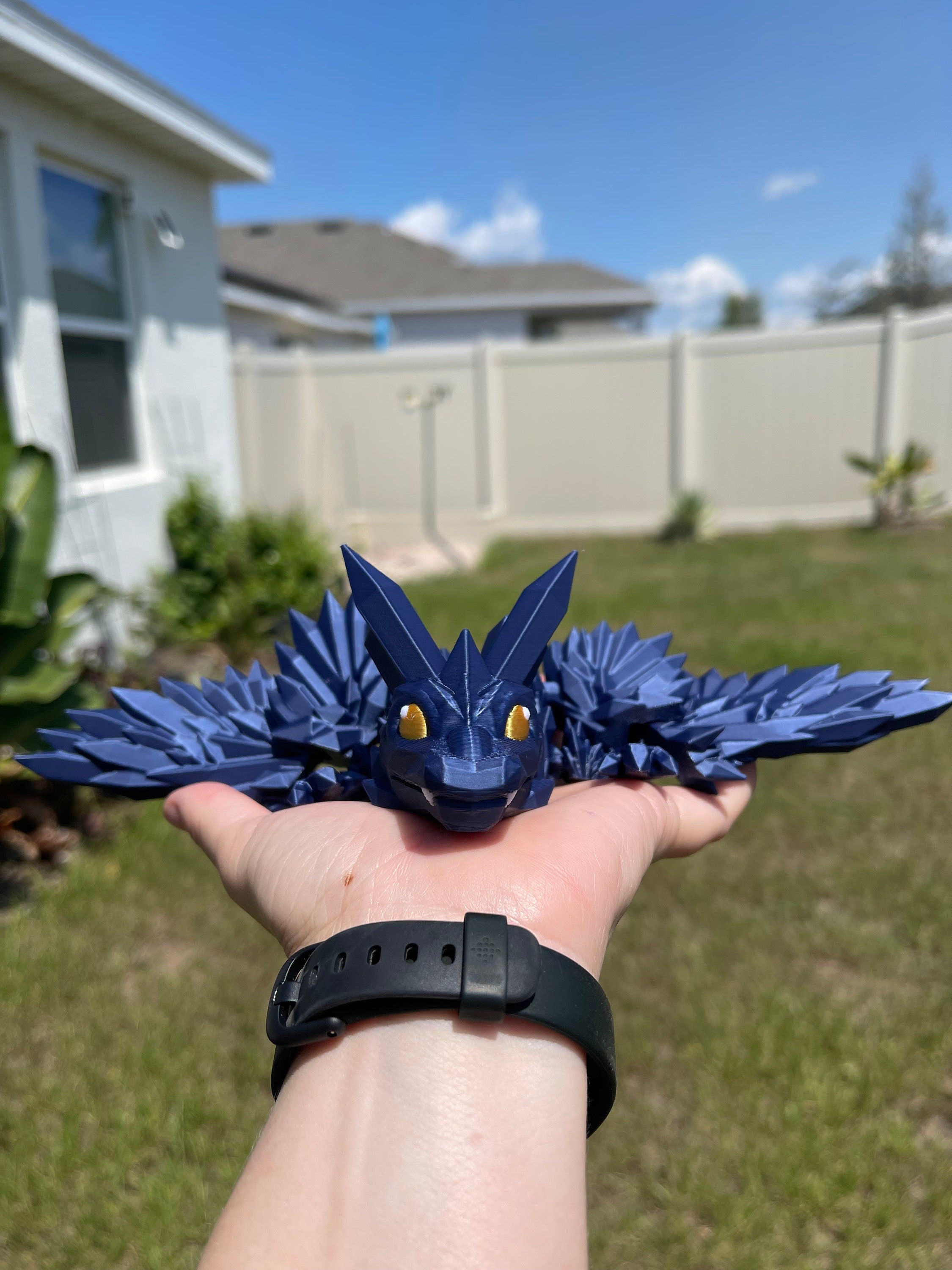 3D Print Navy Blue Articulating Dragon Blue Dragon Gift Bookshelf Décor-Create Fantasy Crafts