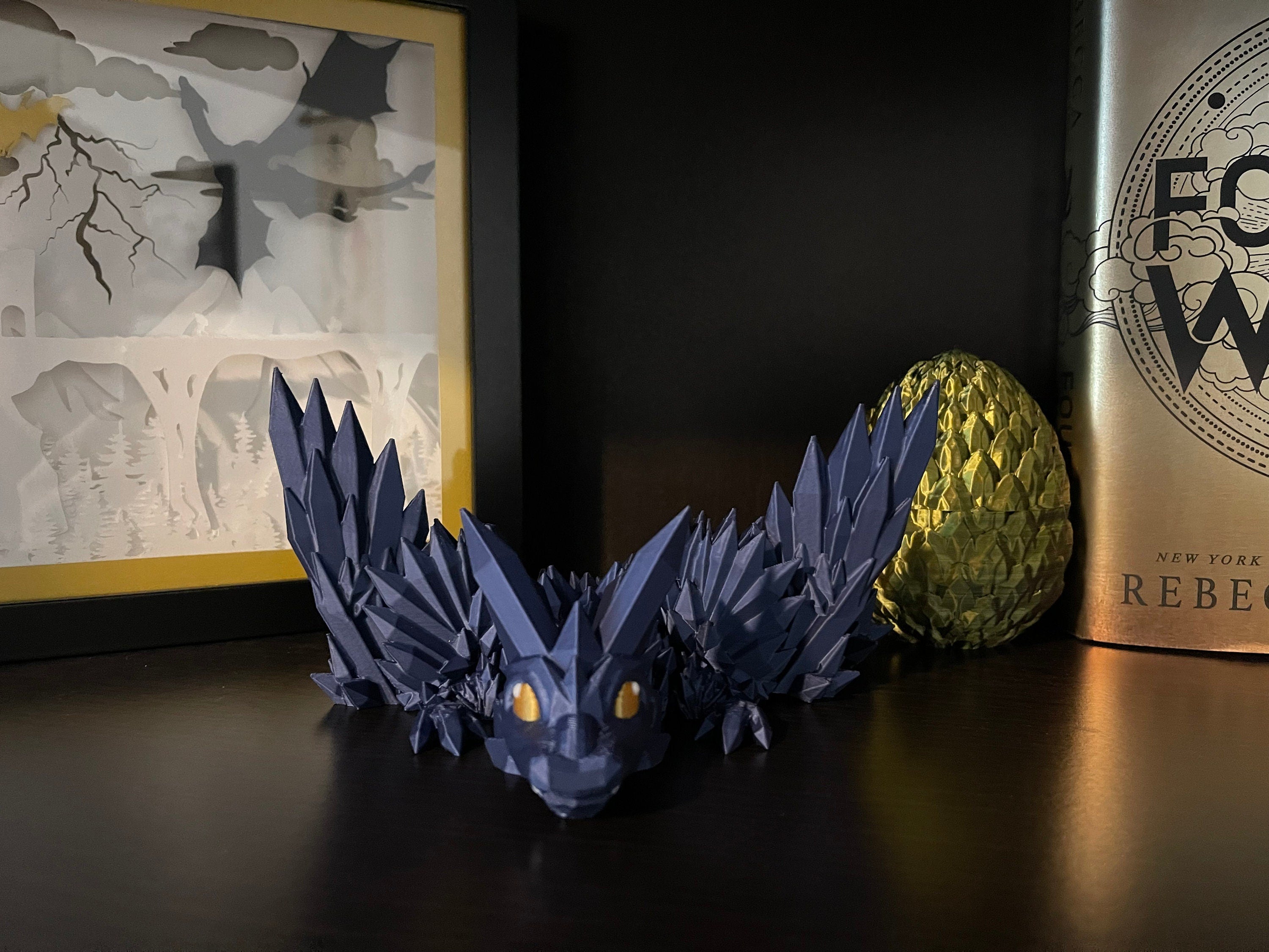 3D Print Navy Blue Articulating Dragon Blue Dragon Gift Bookshelf Décor-Create Fantasy Crafts