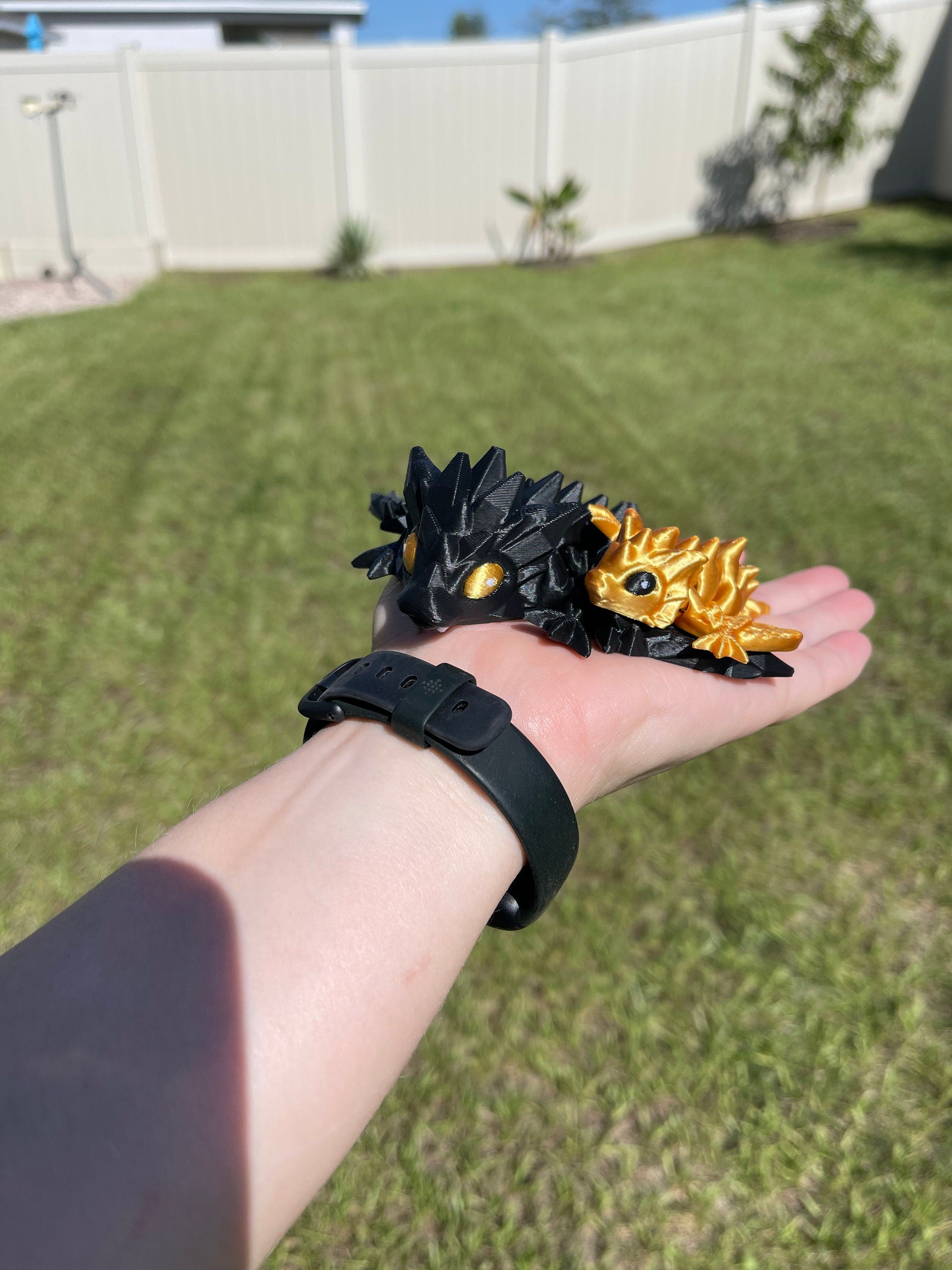 Mini Black & Gold Combo 3d Print Articulating Dragons-Create Fantasy Crafts