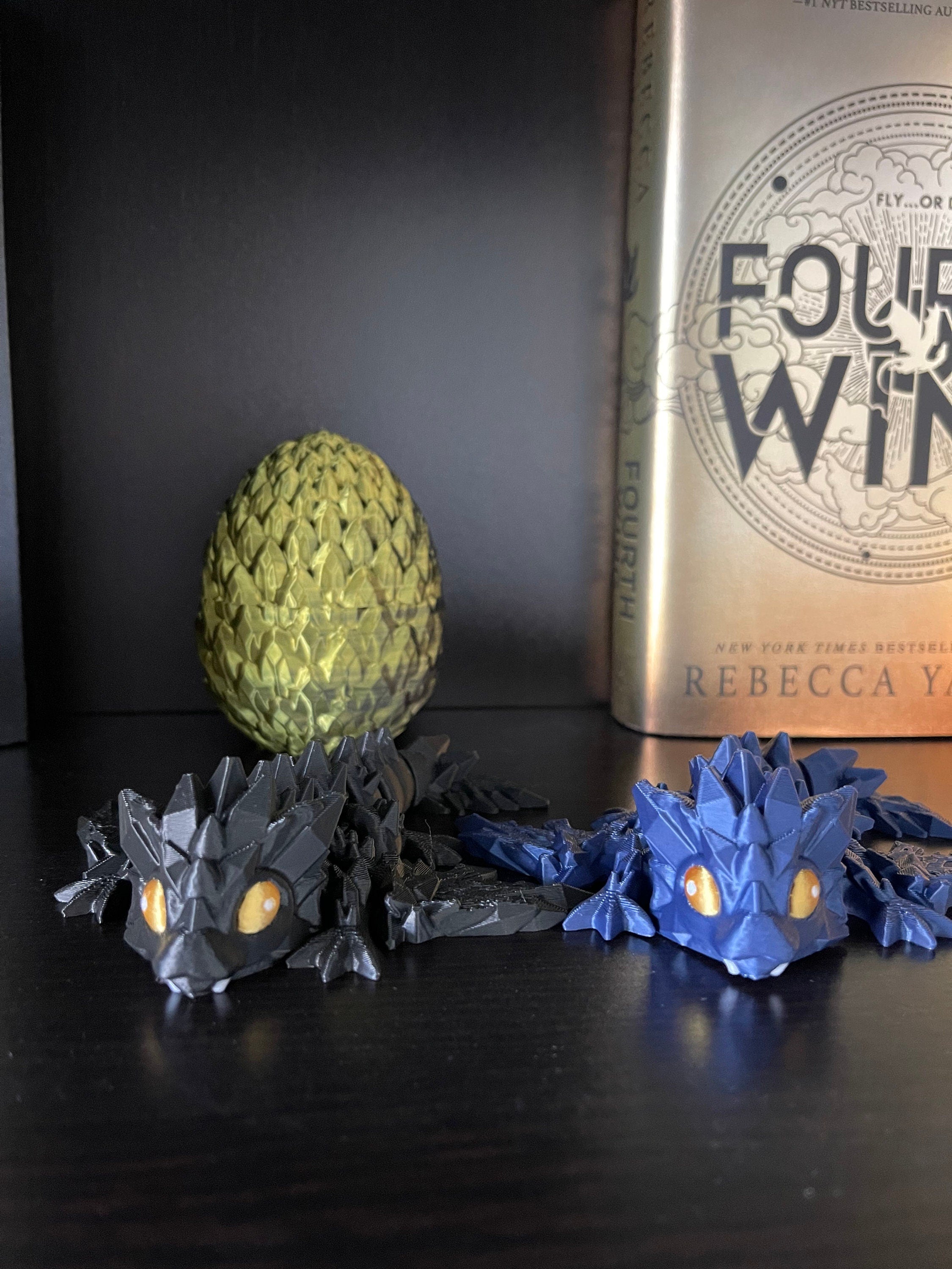 3D Print Small Black or Blue Articulating Crystal Wing Dragon-Create Fantasy Crafts