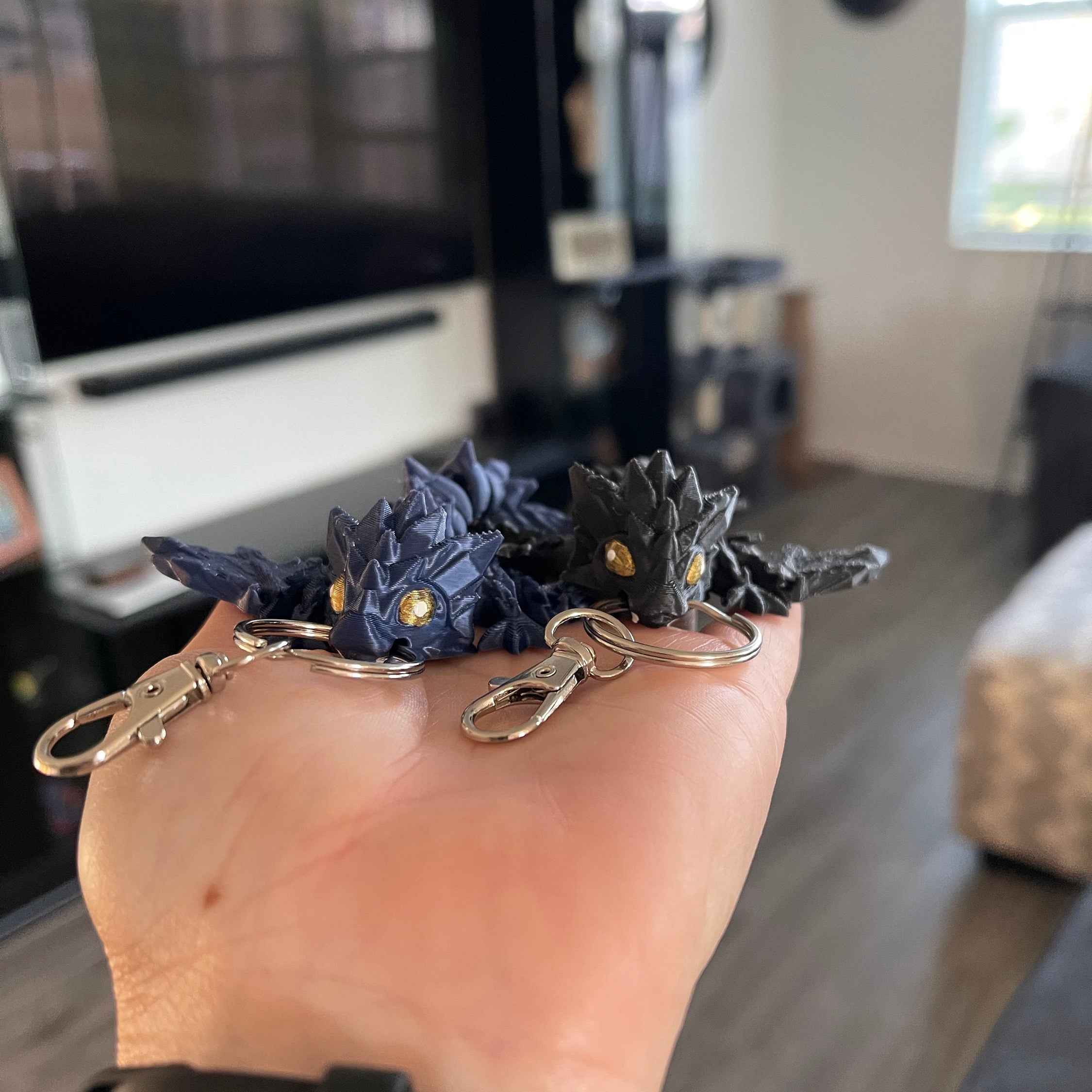 Black or Blue Dragon Keychain Articulating 3D Print-Create Fantasy Crafts