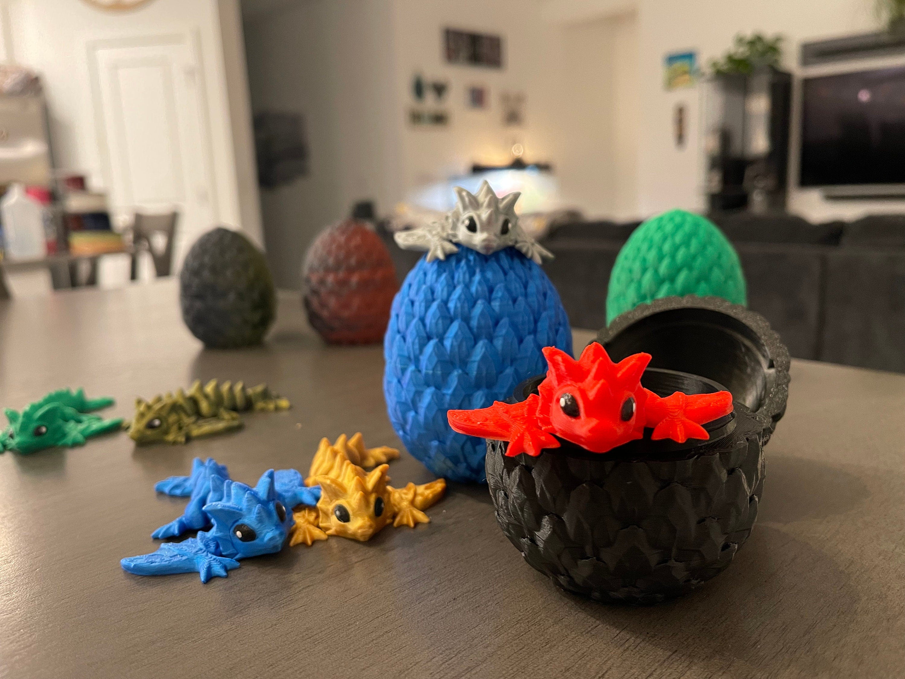 3D Print Small Dragon Egg with Tiny Articulating Dragon You Choose Color Dragon and Egg Customizable Great Gift-Create Fantasy Crafts