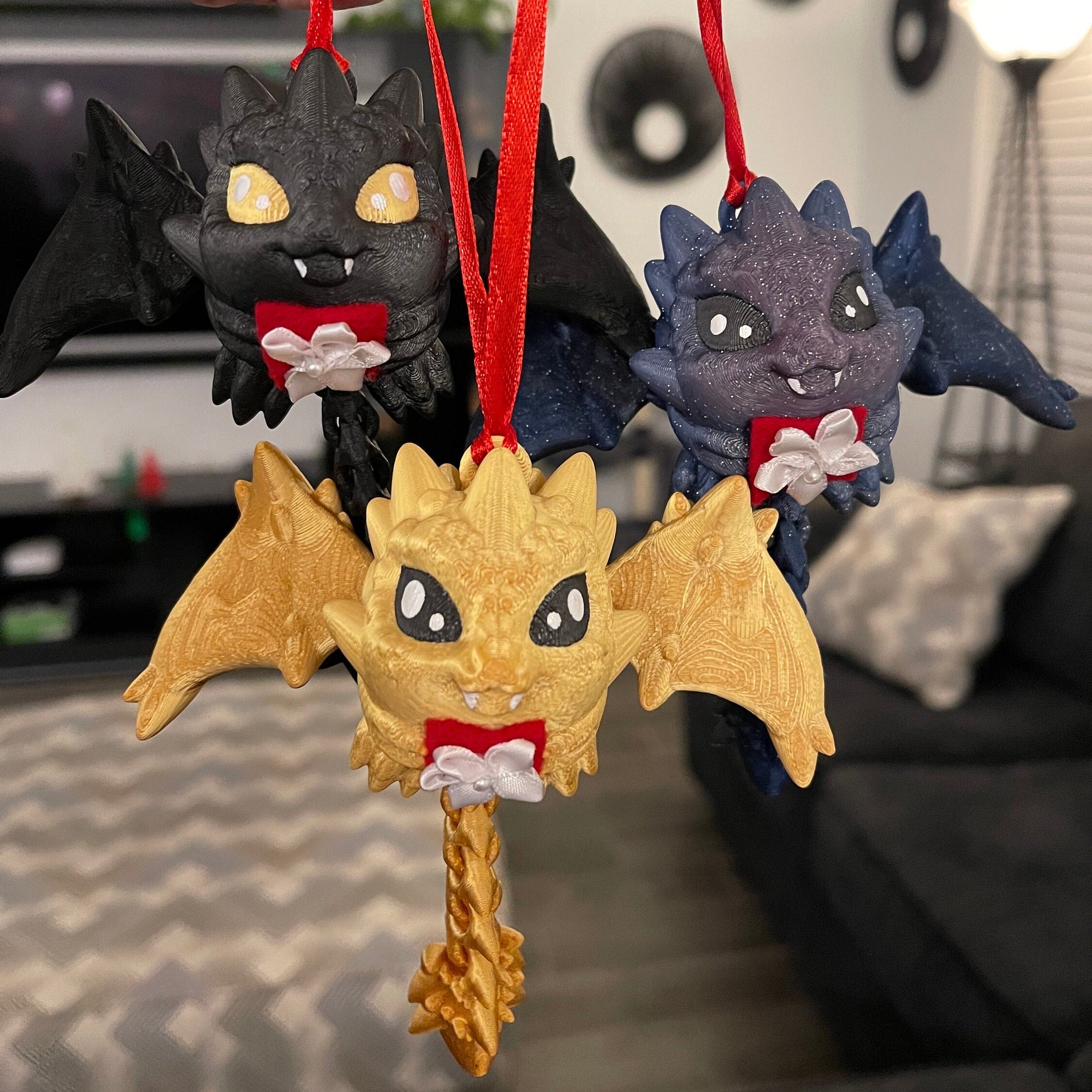 Hanging 3D Printed Articulating Dragon Ornament Choose your Color Holiday Gift Christmas-Create Fantasy Crafts