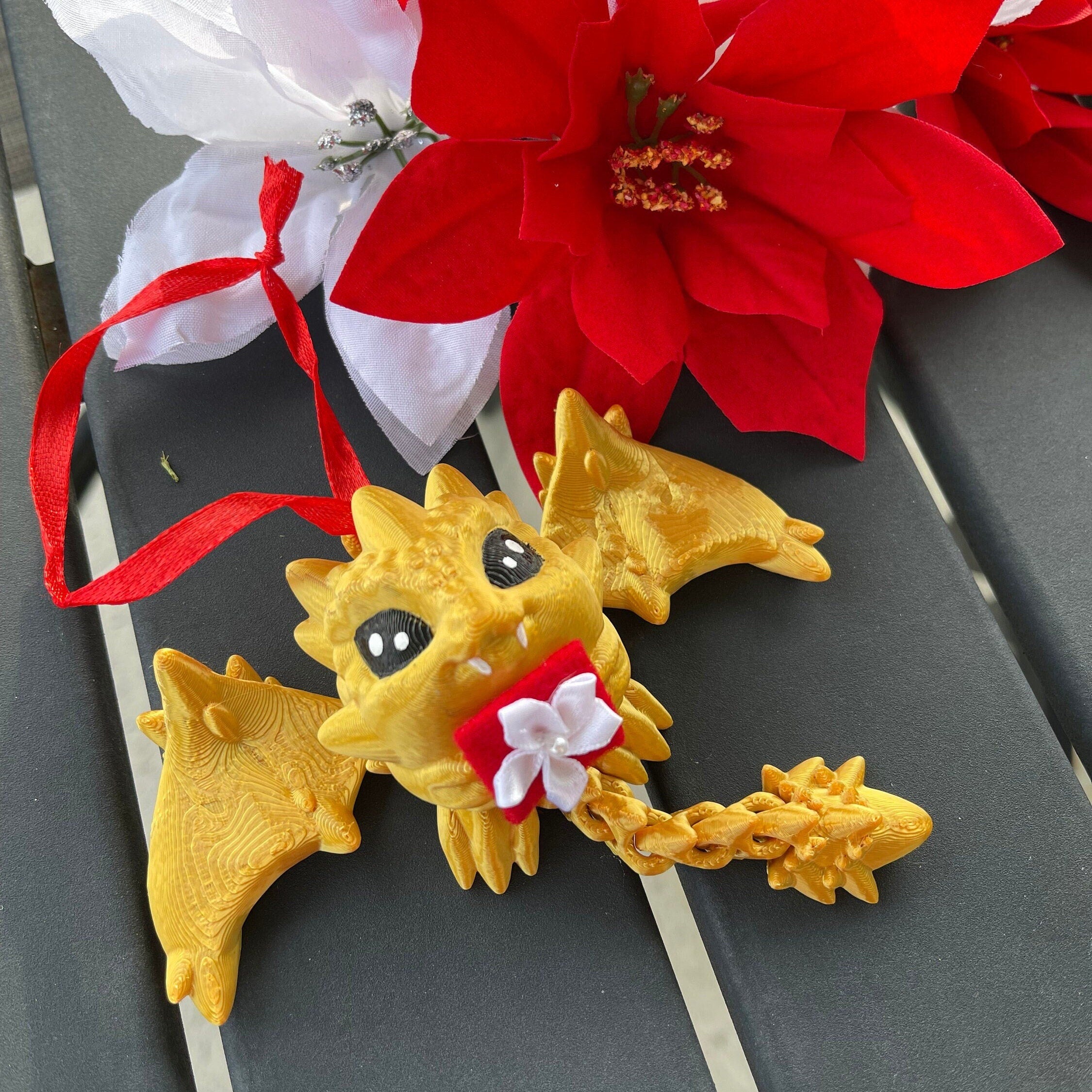 Hanging 3D Printed Articulating Dragon Ornament Choose your Color Holiday Gift Christmas-Create Fantasy Crafts