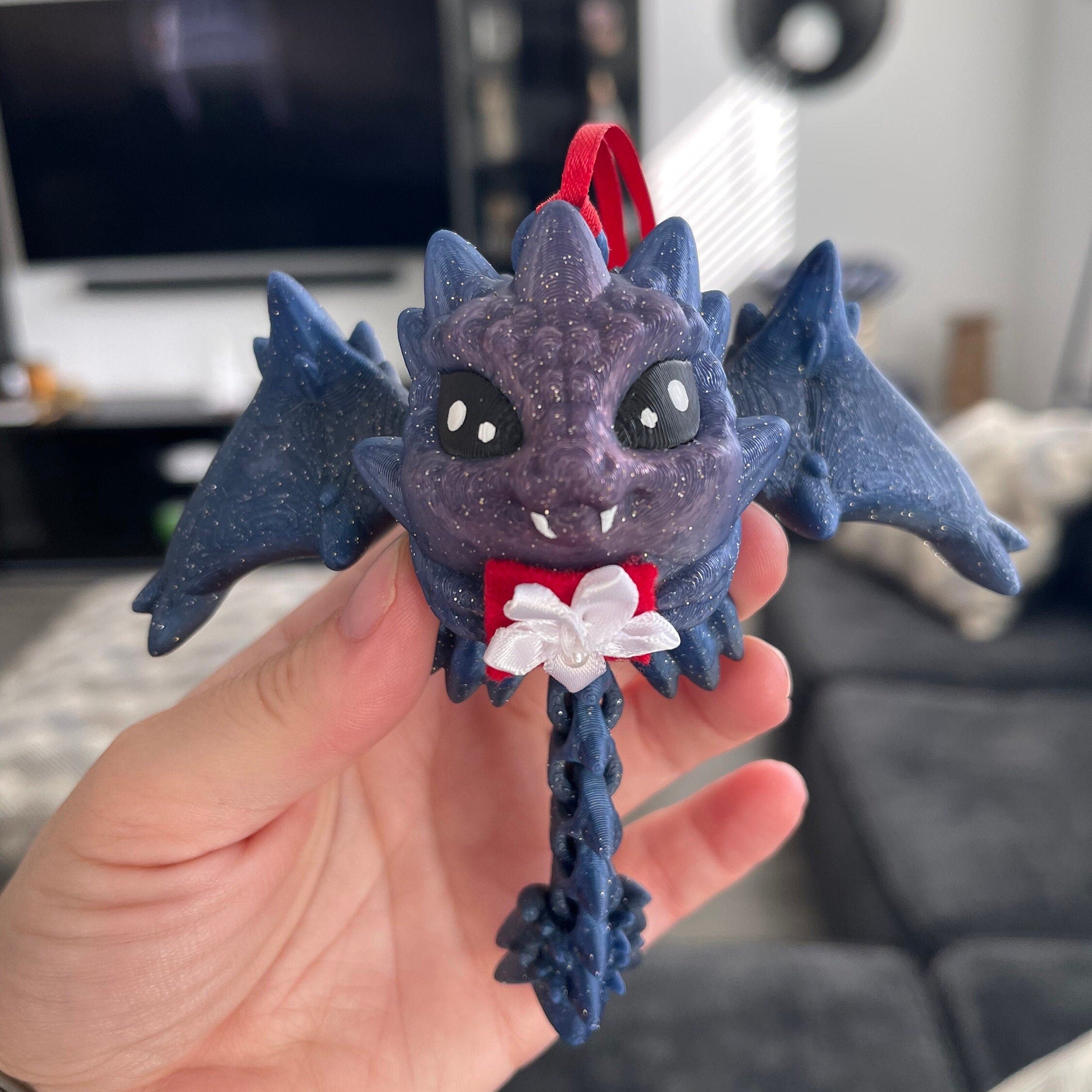 Hanging 3D Printed Articulating Dragon Ornament Choose your Color Holiday Gift Christmas-Create Fantasy Crafts