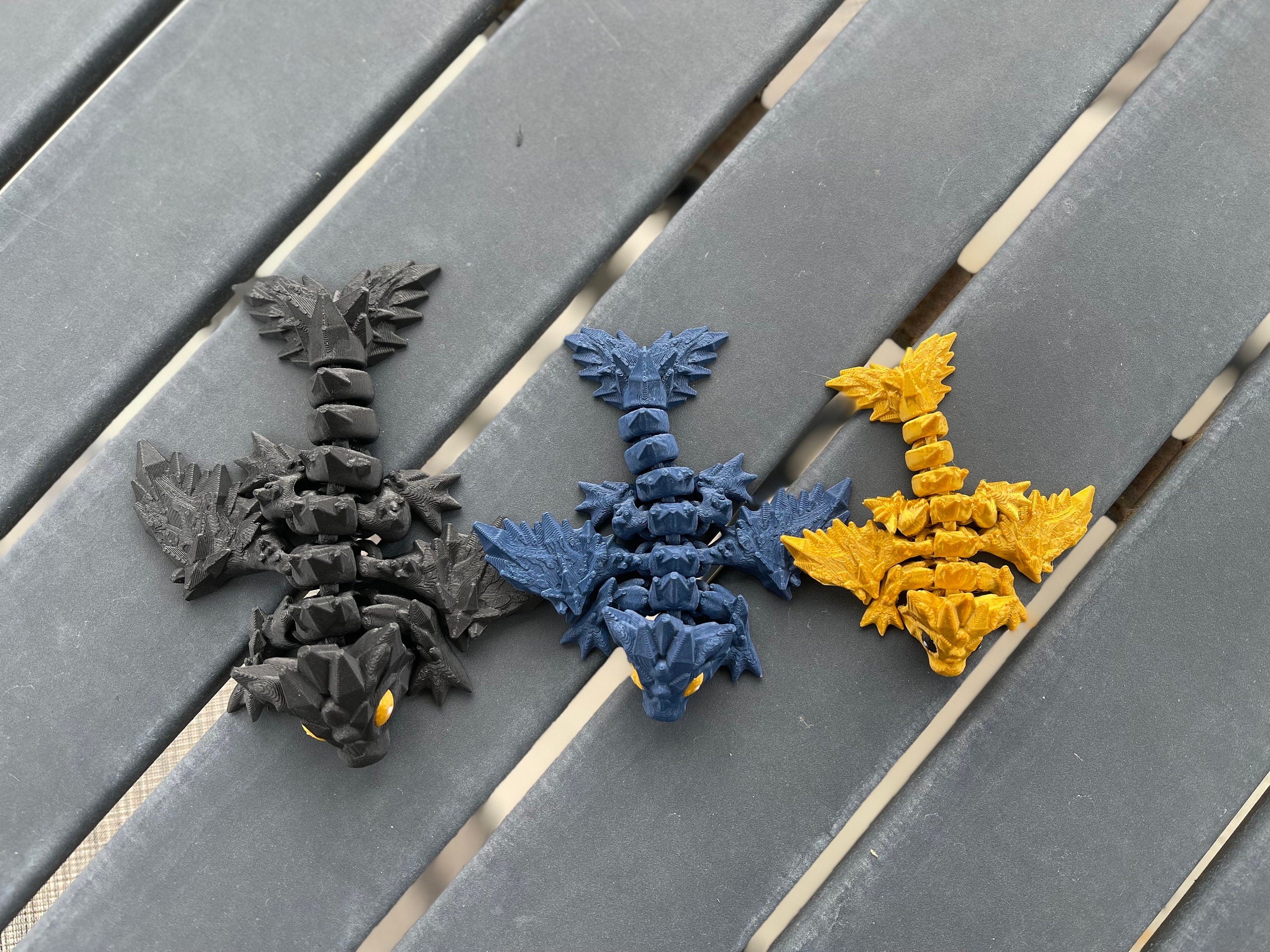 Mini Black, Blue and Gold Combo Set 3D Print Articulating Dragons Bookshelf Decor-Create Fantasy Crafts