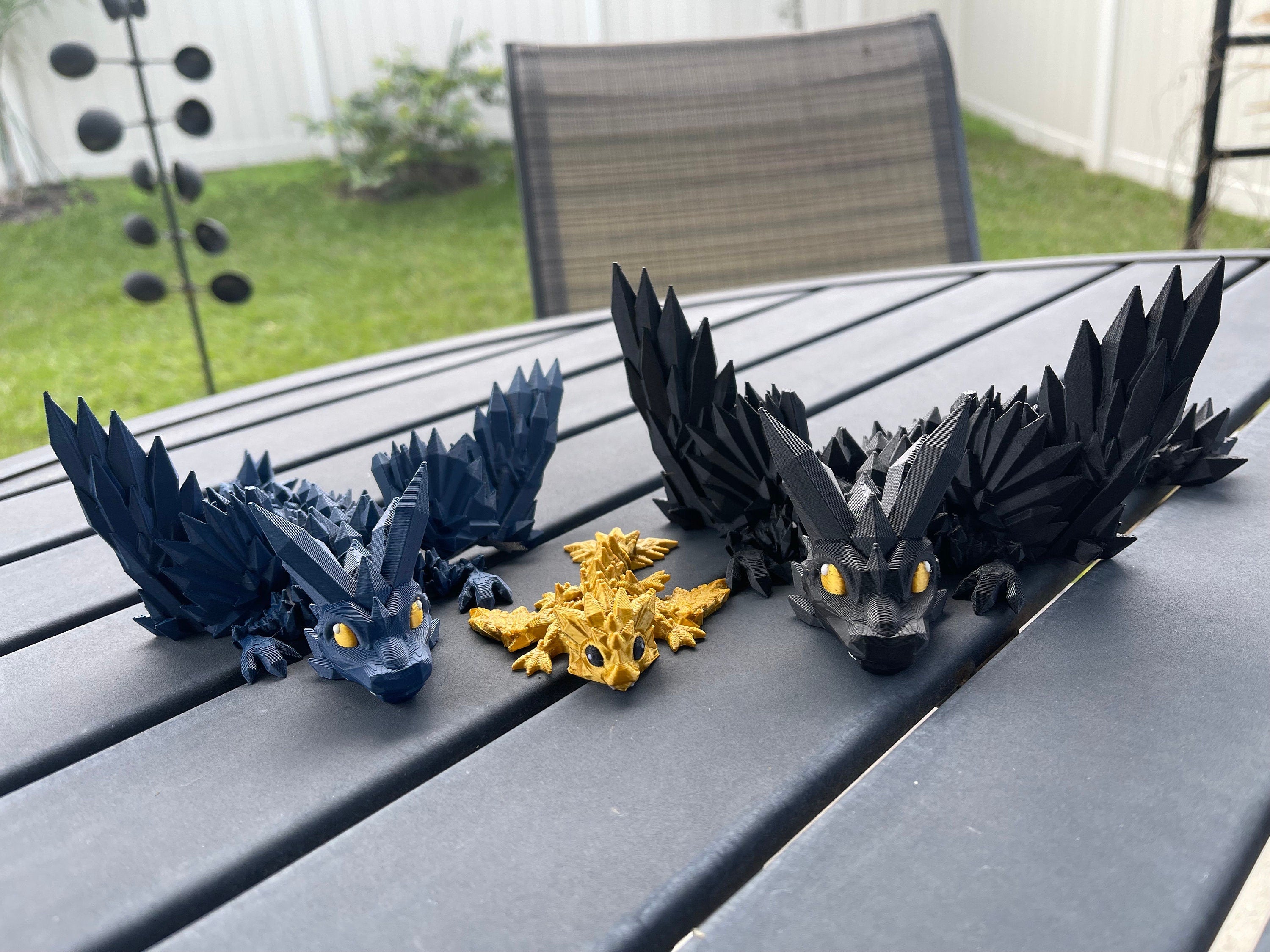 Black, Blue, and Gold Dragon Combo Set Large or Extra Large 3D Print Articulating Dragons-Create Fantasy Crafts