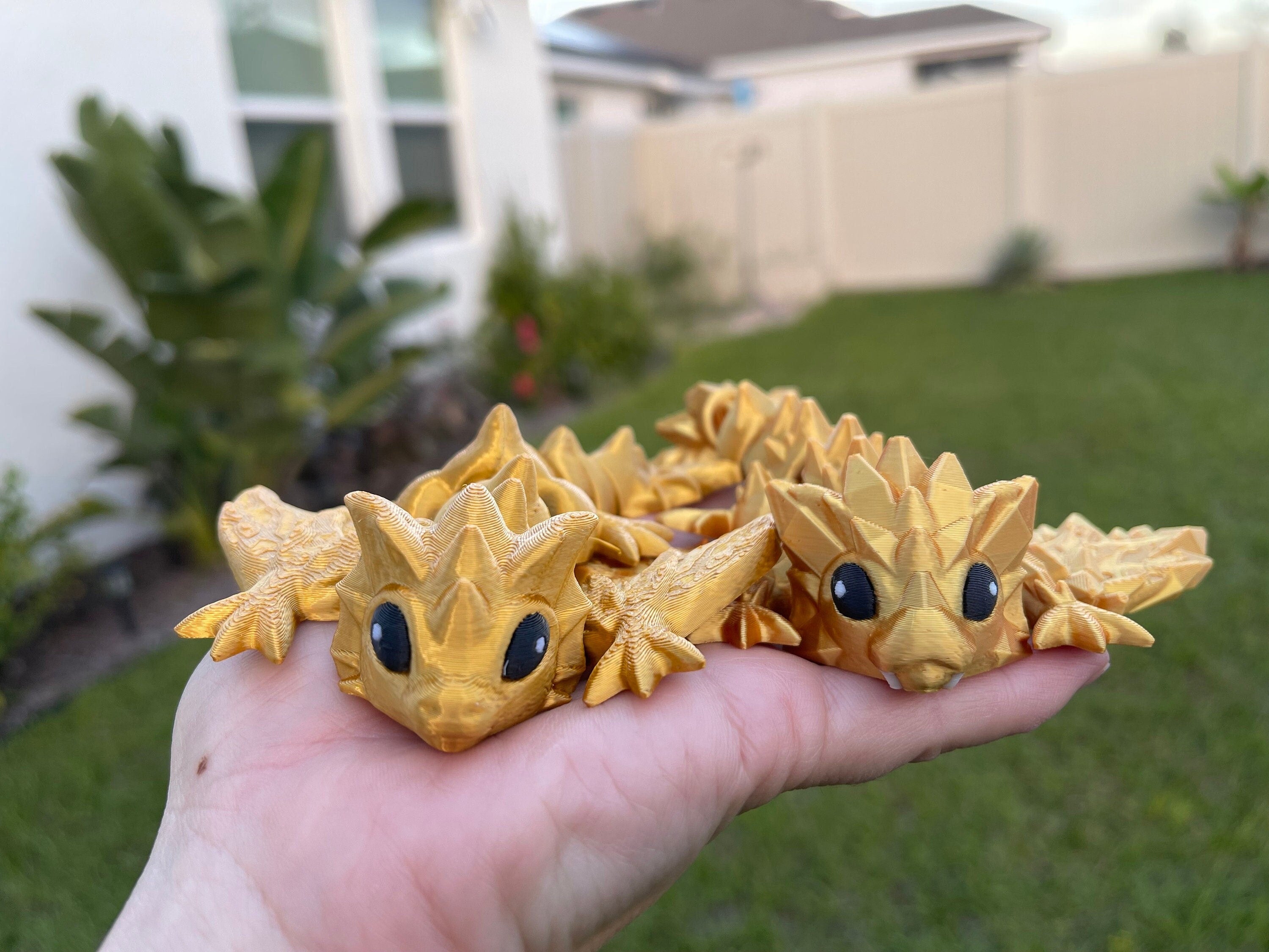 3D Print Baby Gold Articulating Dragon Gold Dragon Gift Bookself Decor-Create Fantasy Crafts