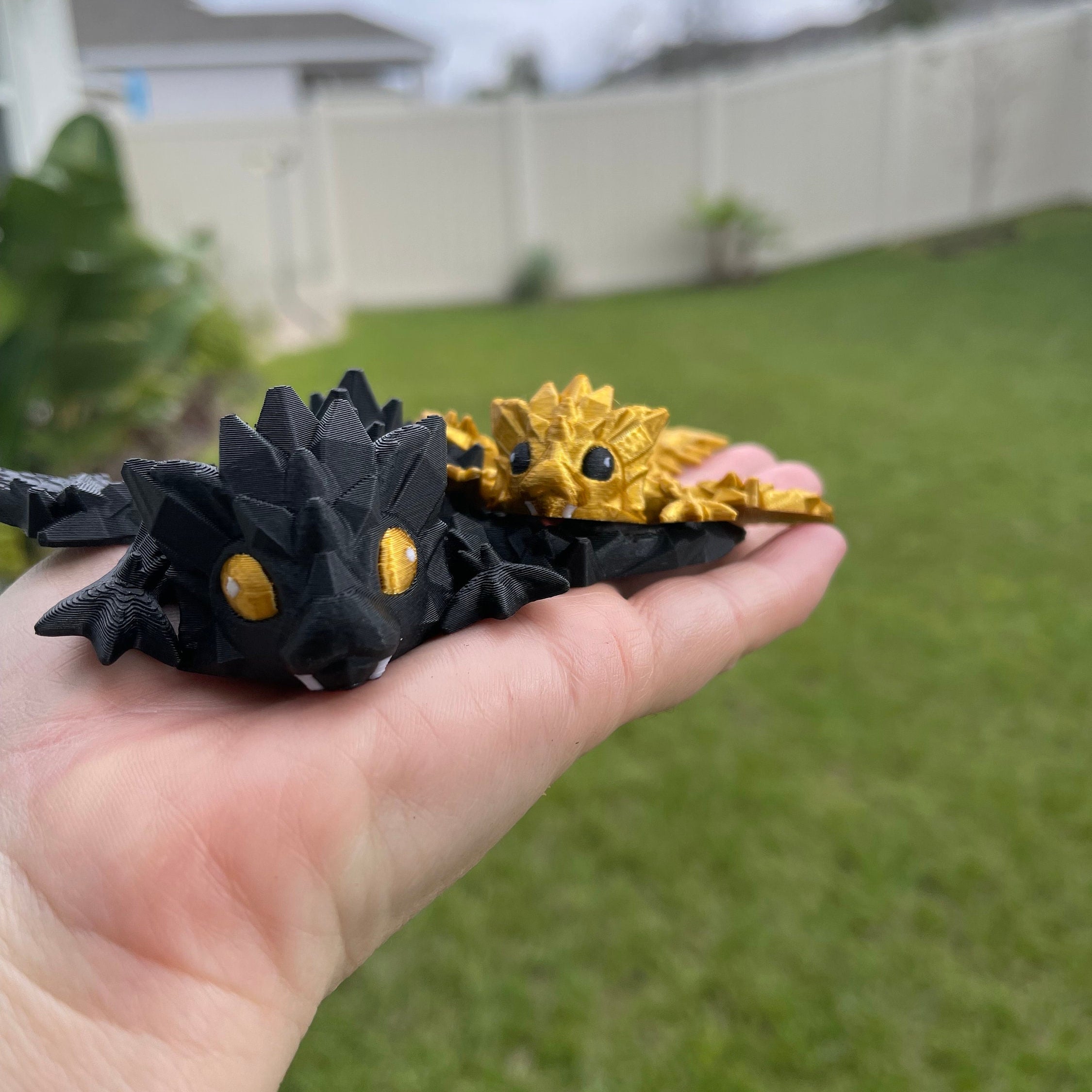 Mini Black & Gold Combo 3d Print Articulating Dragons-Create Fantasy Crafts
