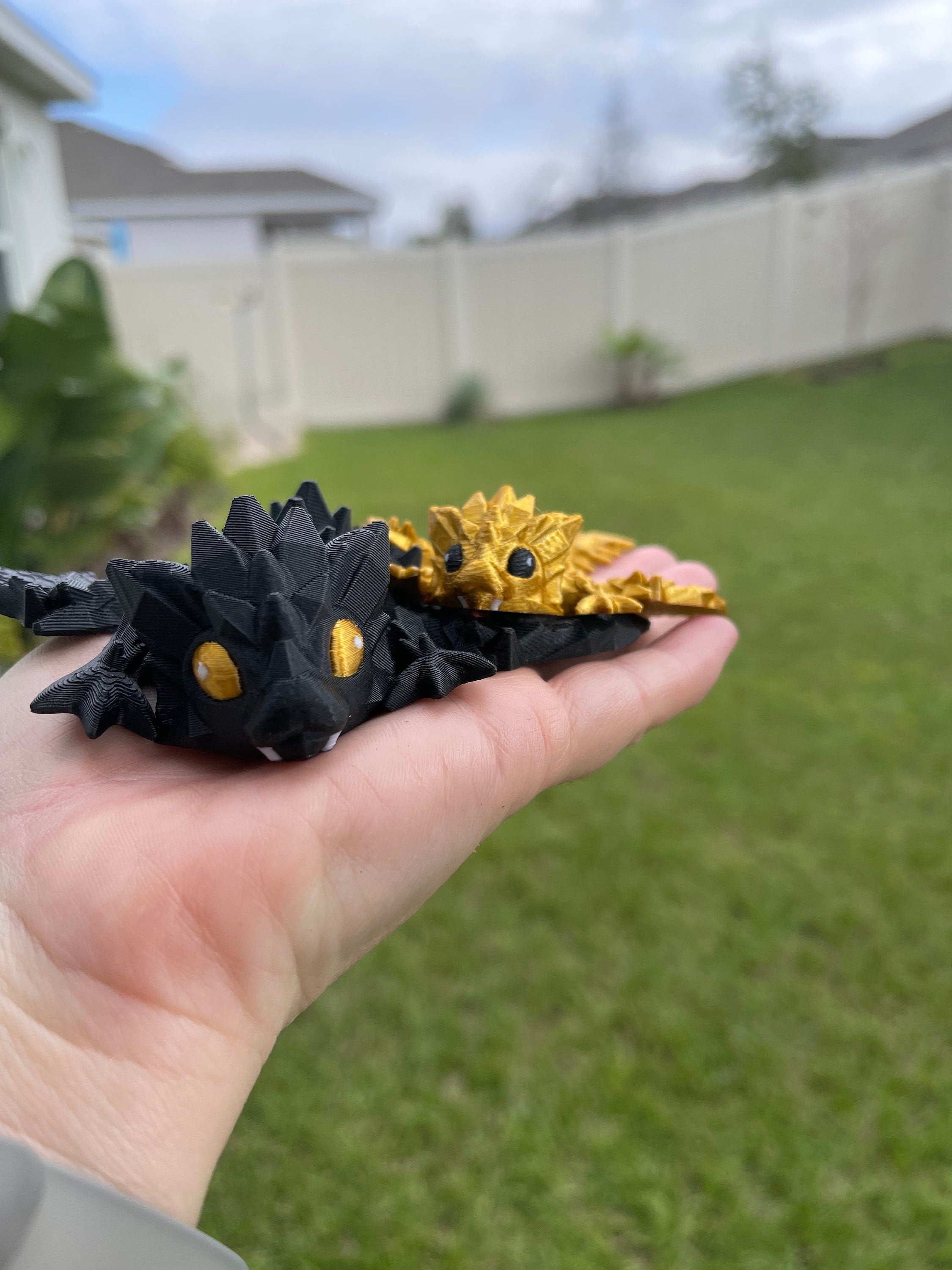 Mini Black & Gold Combo 3d Print Articulating Dragons-Create Fantasy Crafts