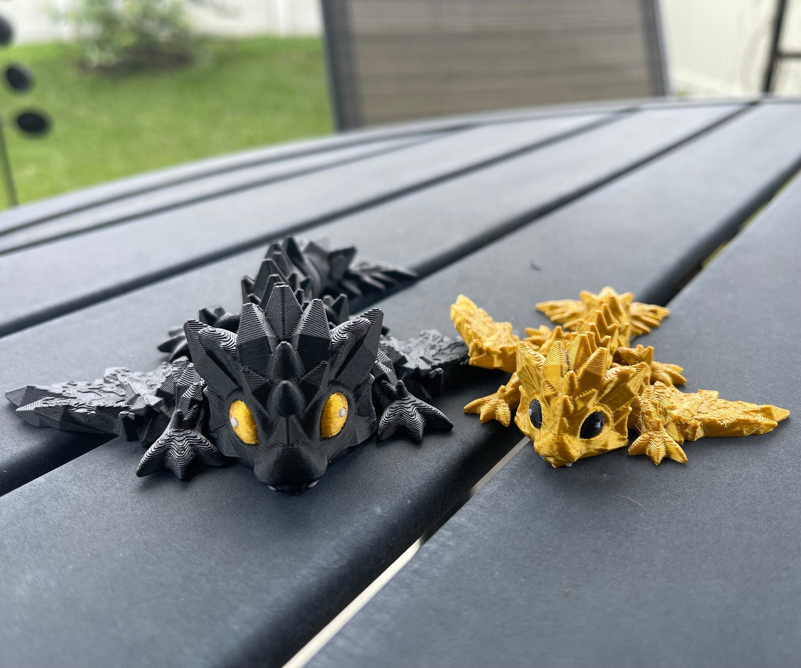 Mini Black & Gold Combo 3d Print Articulating Dragons-Create Fantasy Crafts