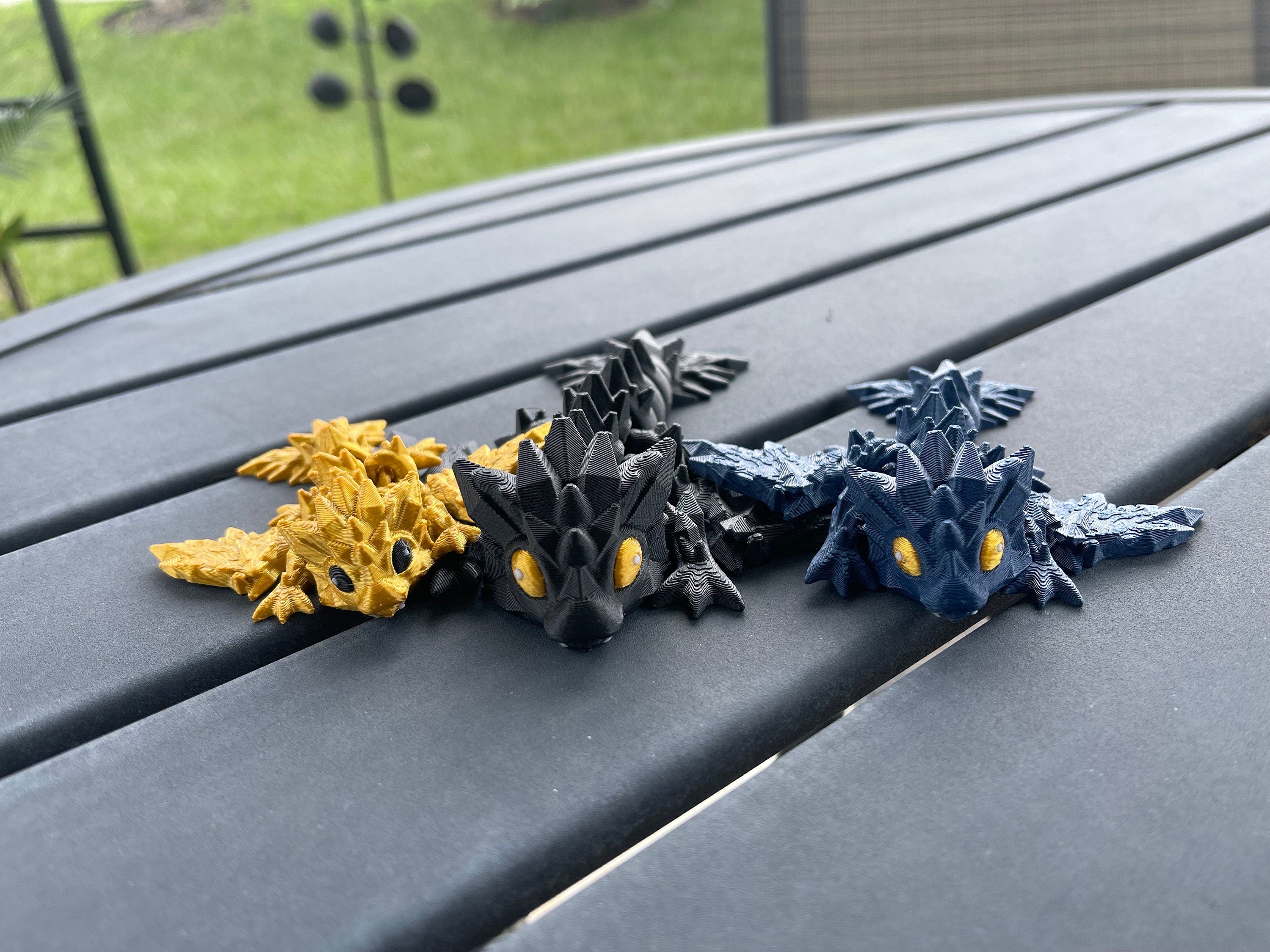 Mini Black, Blue and Gold Combo Set 3D Print Articulating Dragons Bookshelf Decor-Create Fantasy Crafts