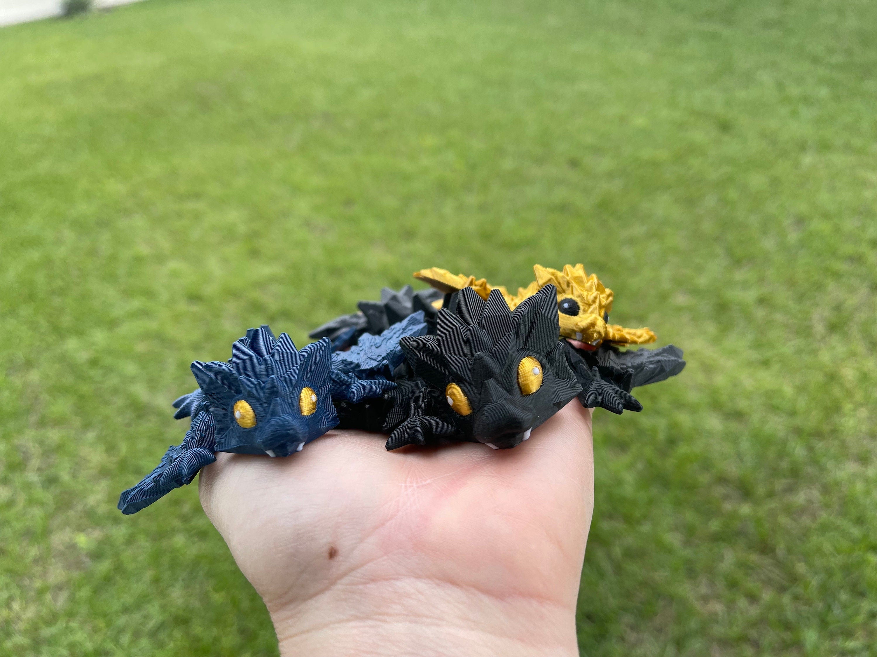 Mini Black, Blue and Gold Combo Set 3D Print Articulating Dragons Bookshelf Decor-Create Fantasy Crafts