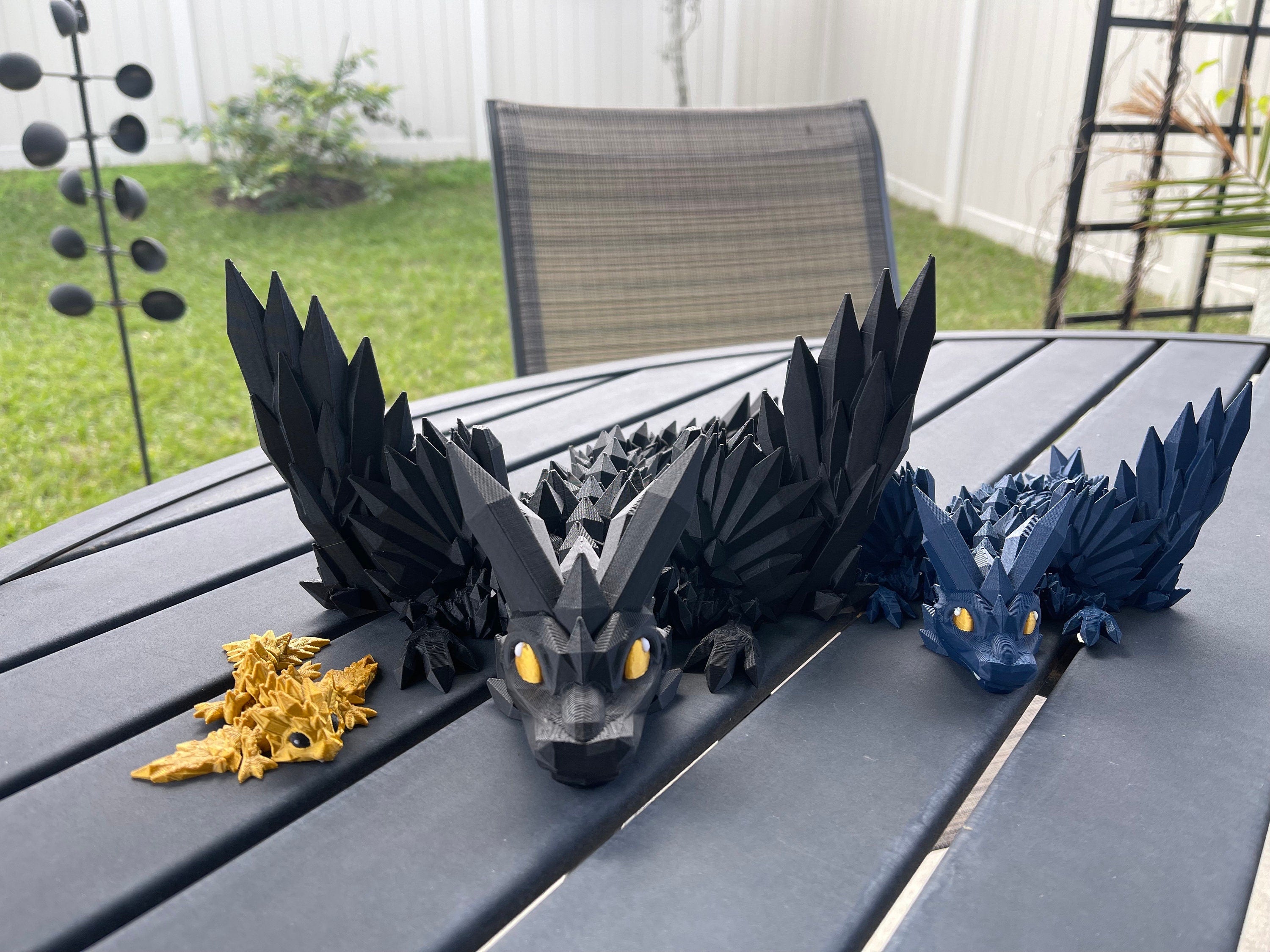 Black, Blue, and Gold Dragon Combo Set Large or Extra Large 3D Print Articulating Dragons-Create Fantasy Crafts
