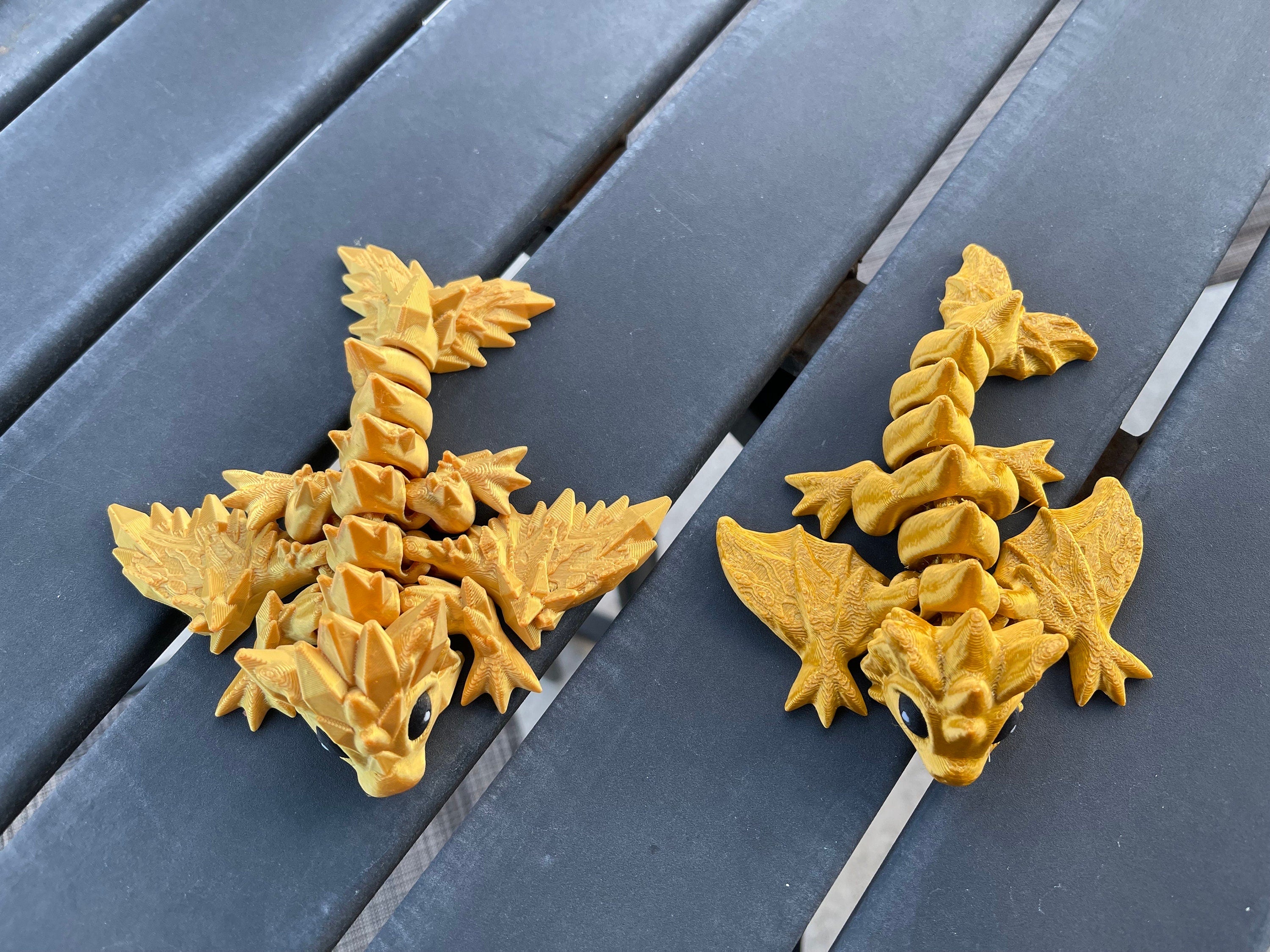 3D Print Baby Gold Articulating Dragon Gold Dragon Gift Bookself Decor-Create Fantasy Crafts