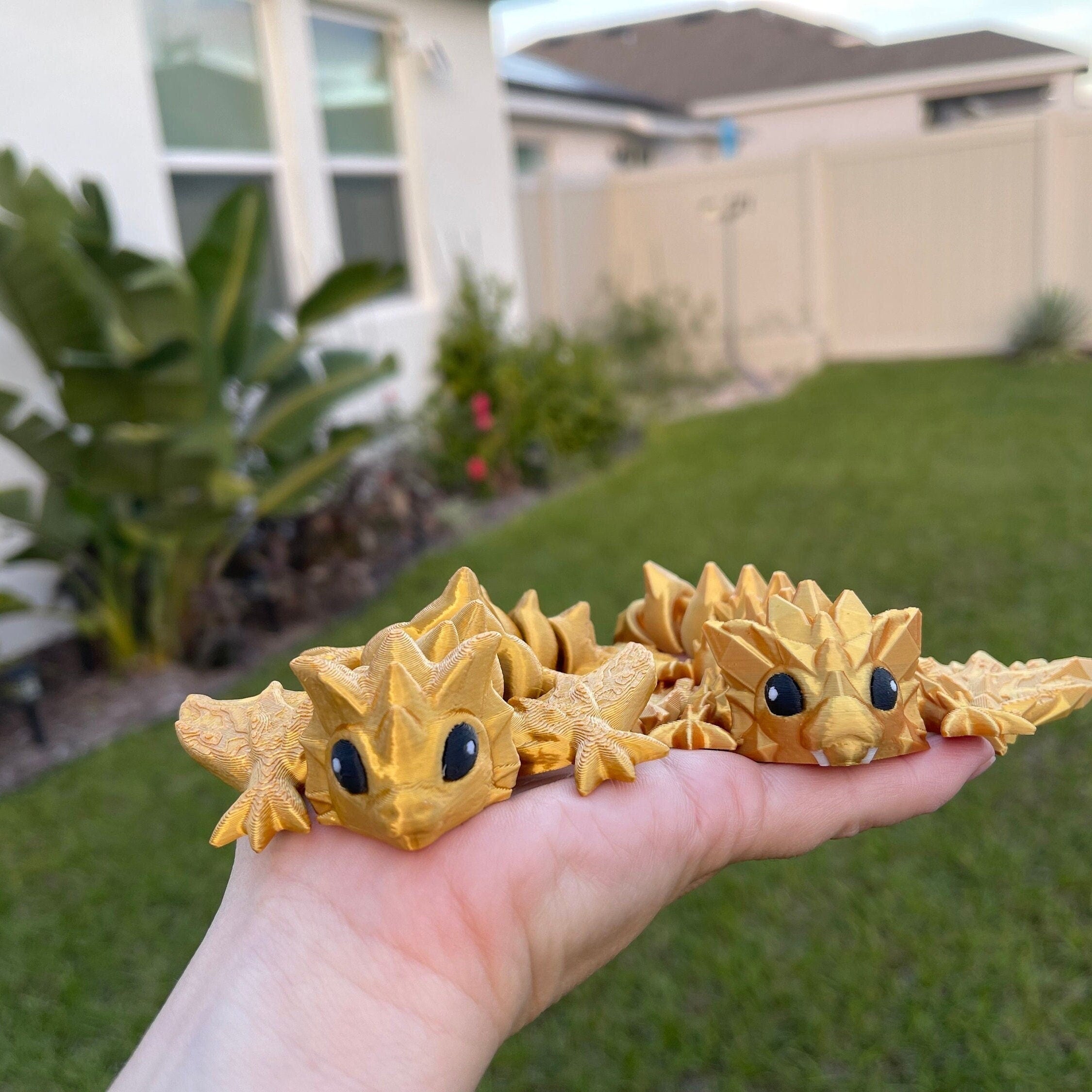 3D Print Baby Gold Articulating Dragon Gold Dragon Gift Bookself Decor-Create Fantasy Crafts