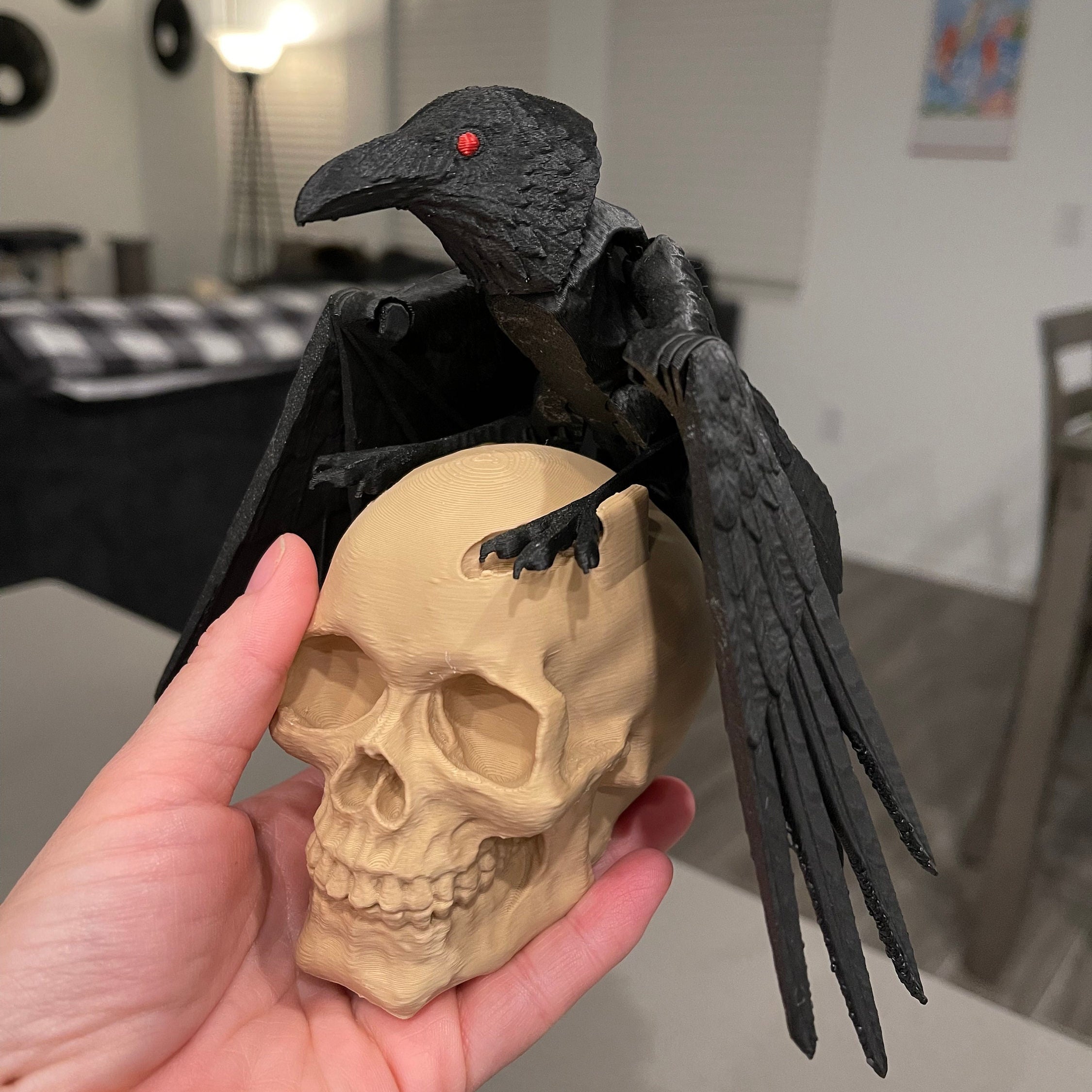 Raven 3D Print Customizable You Choose Color Stand Alone or with Skull to stand on-Create Fantasy Crafts
