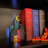 Cityscape with Crescent Moon Bookend or Nook - Bookshelf Decor Bookish Merch-Create Fantasy Crafts