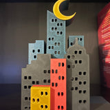 Cityscape with Crescent Moon Bookend or Nook - Bookshelf Decor Bookish Merch-Create Fantasy Crafts